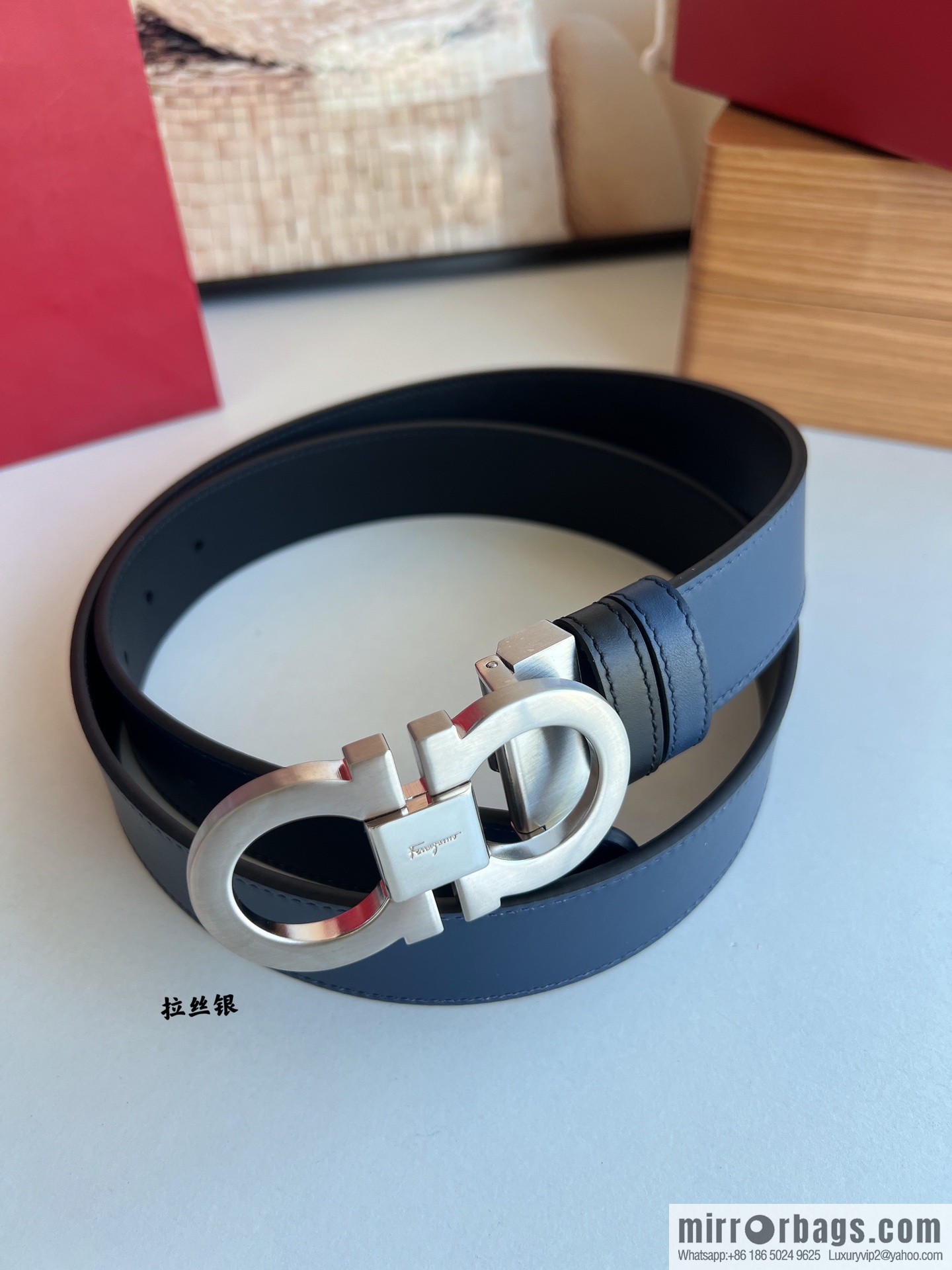 Salvatore Ferragamo Men's 3.5cm Delicate Counter Version Double Circle Horseshoe Metal Buckle First Layer Cowhide Double Sided Belt