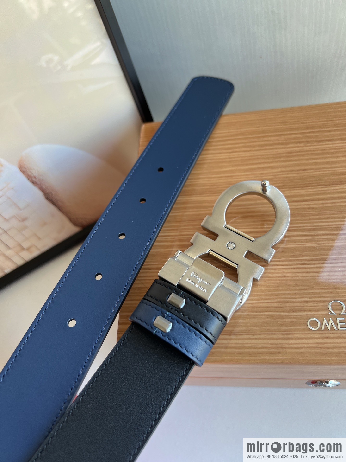 Salvatore Ferragamo Men's 3.5cm Delicate Counter Version Double Circle Horseshoe Metal Buckle First Layer Cowhide Double Sided Belt