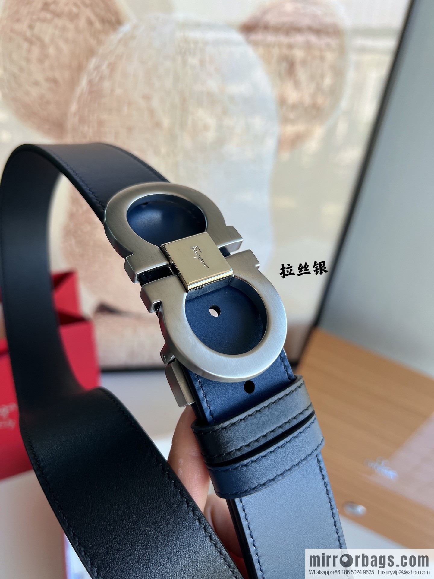 Salvatore Ferragamo Men's 3.5cm Delicate Counter Version Double Circle Horseshoe Metal Buckle First Layer Cowhide Double Sided Belt