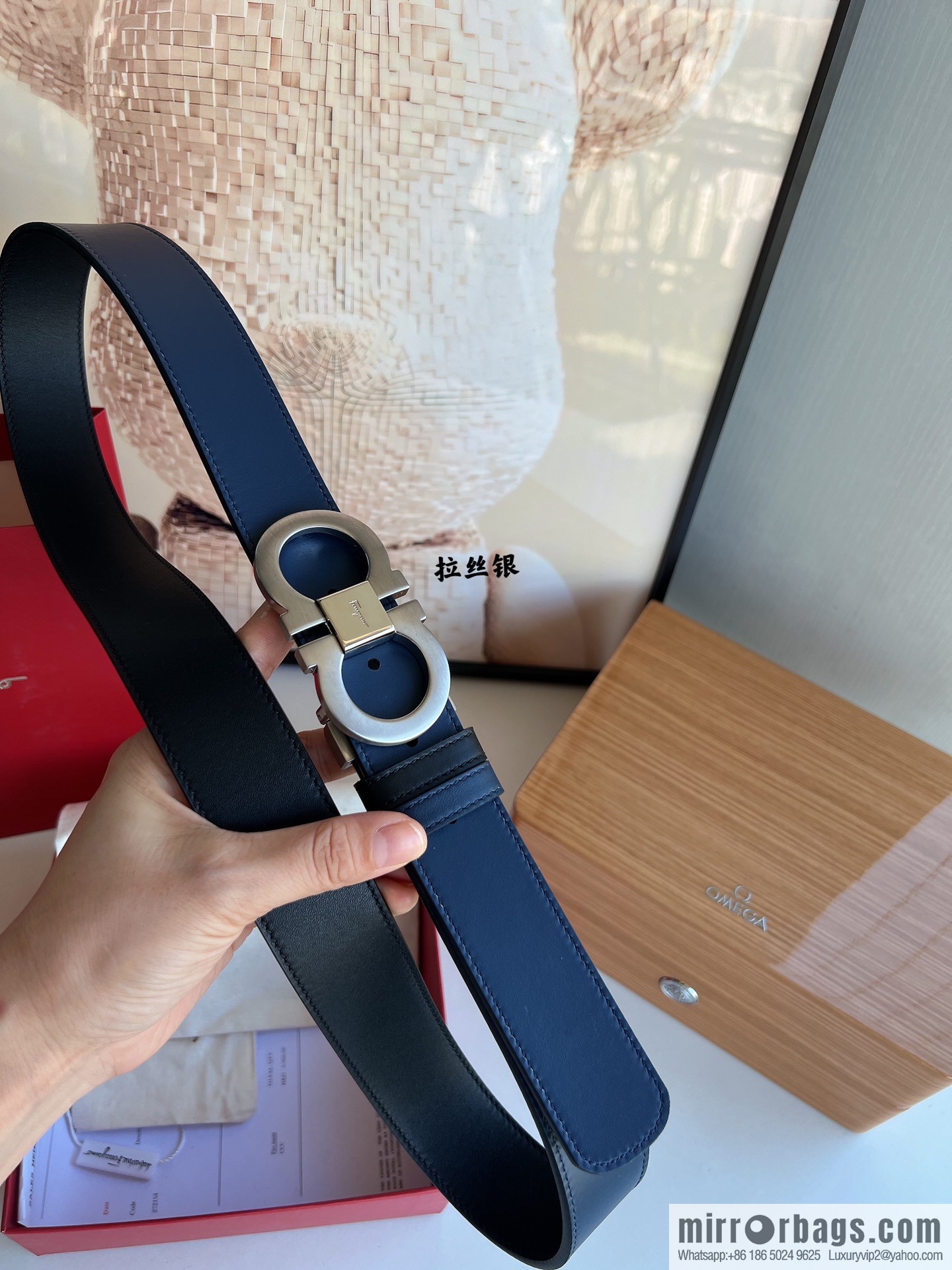 Salvatore Ferragamo Men's 3.5cm Delicate Counter Version Double Circle Horseshoe Metal Buckle First Layer Cowhide Double Sided Belt