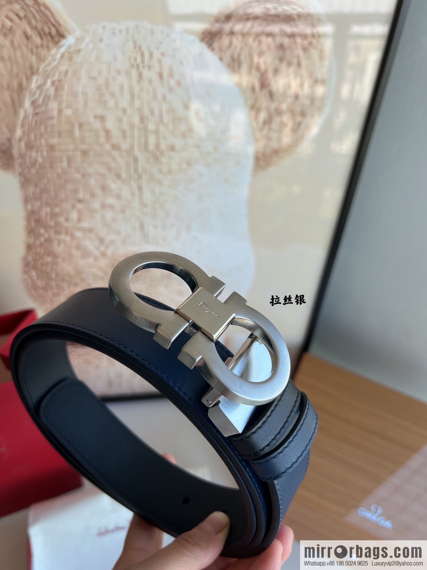 Salvatore Ferragamo Men's 3.5cm Delicate Counter Version Double Circle Horseshoe Metal Buckle First Layer Cowhide Double Sided Belt