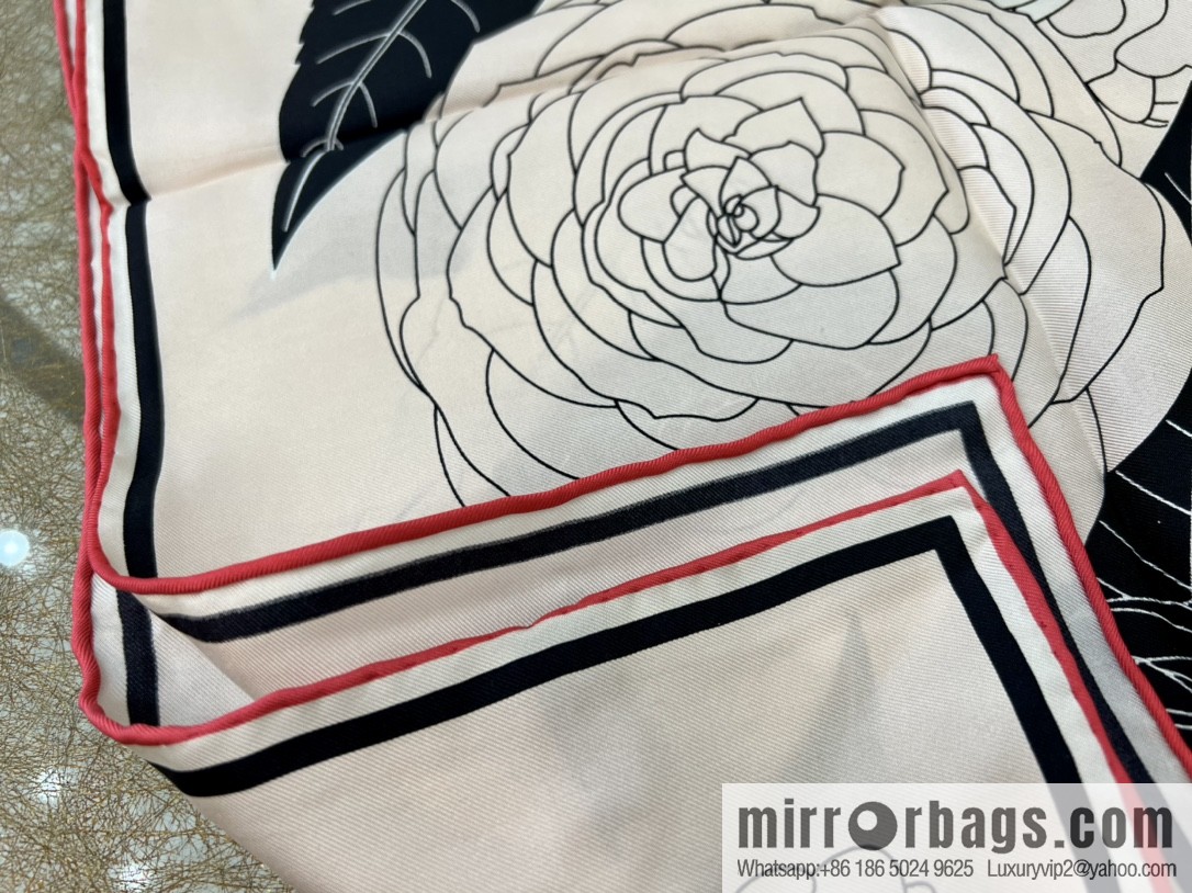 CHANEL Chanel 100% silk camellia scarf