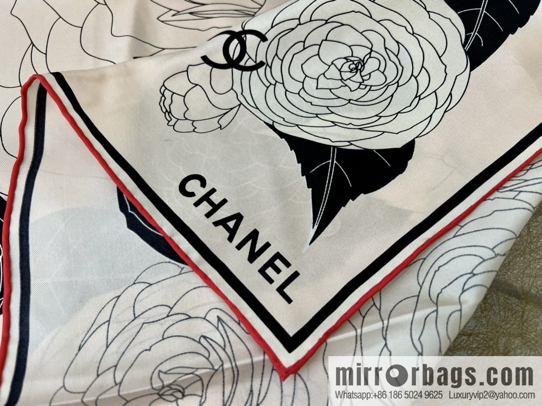 CHANEL Chanel 100% silk camellia scarf