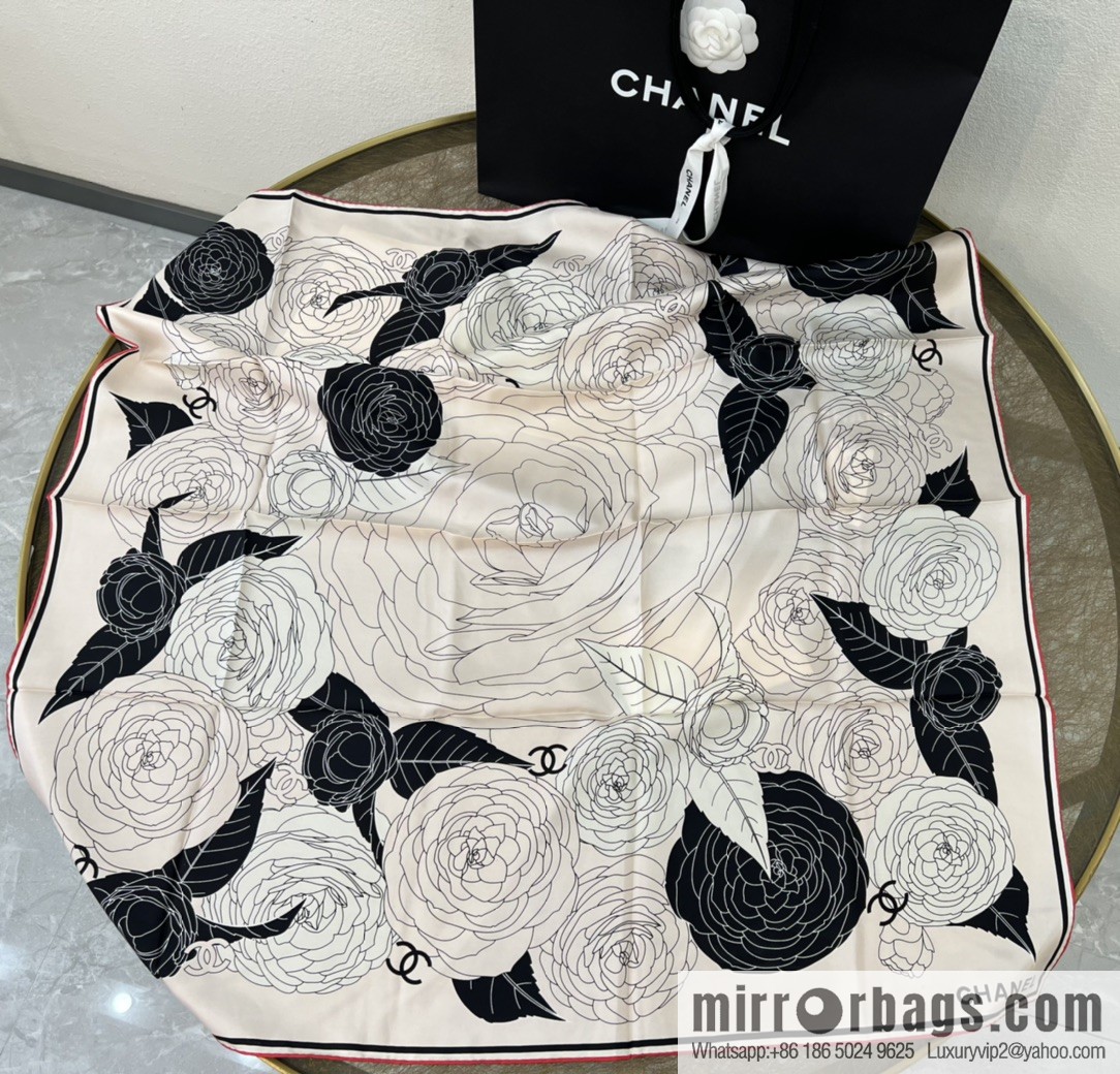 CHANEL Chanel 100% silk camellia scarf