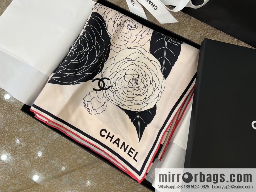 CHANEL Chanel 100% silk camellia scarf