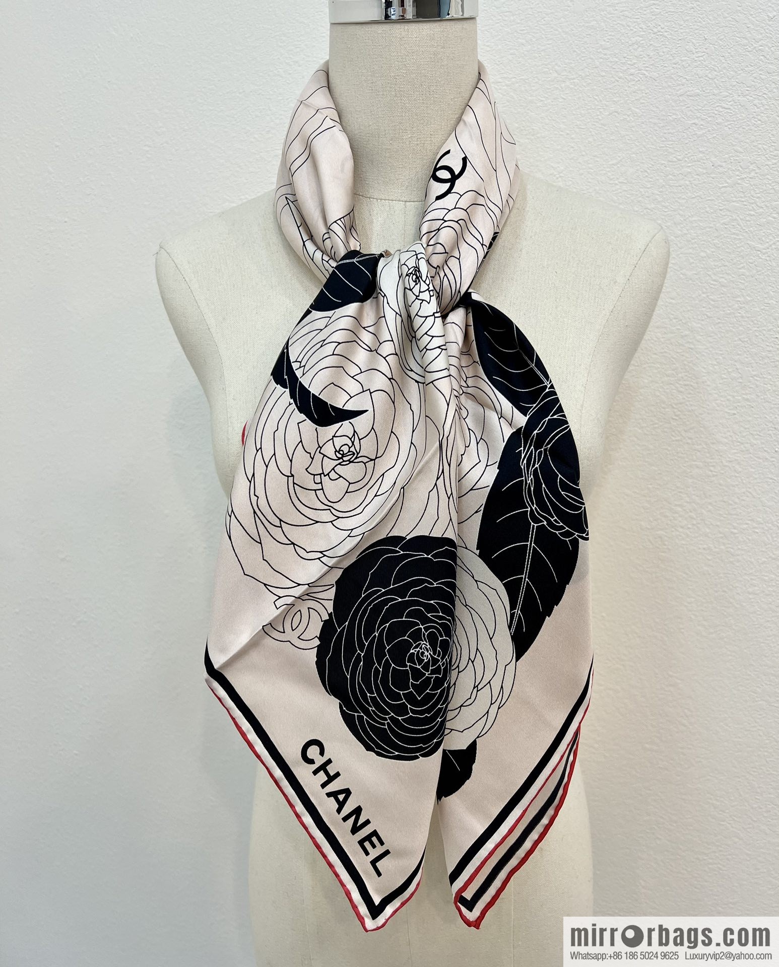 CHANEL Chanel 100% silk camellia scarf