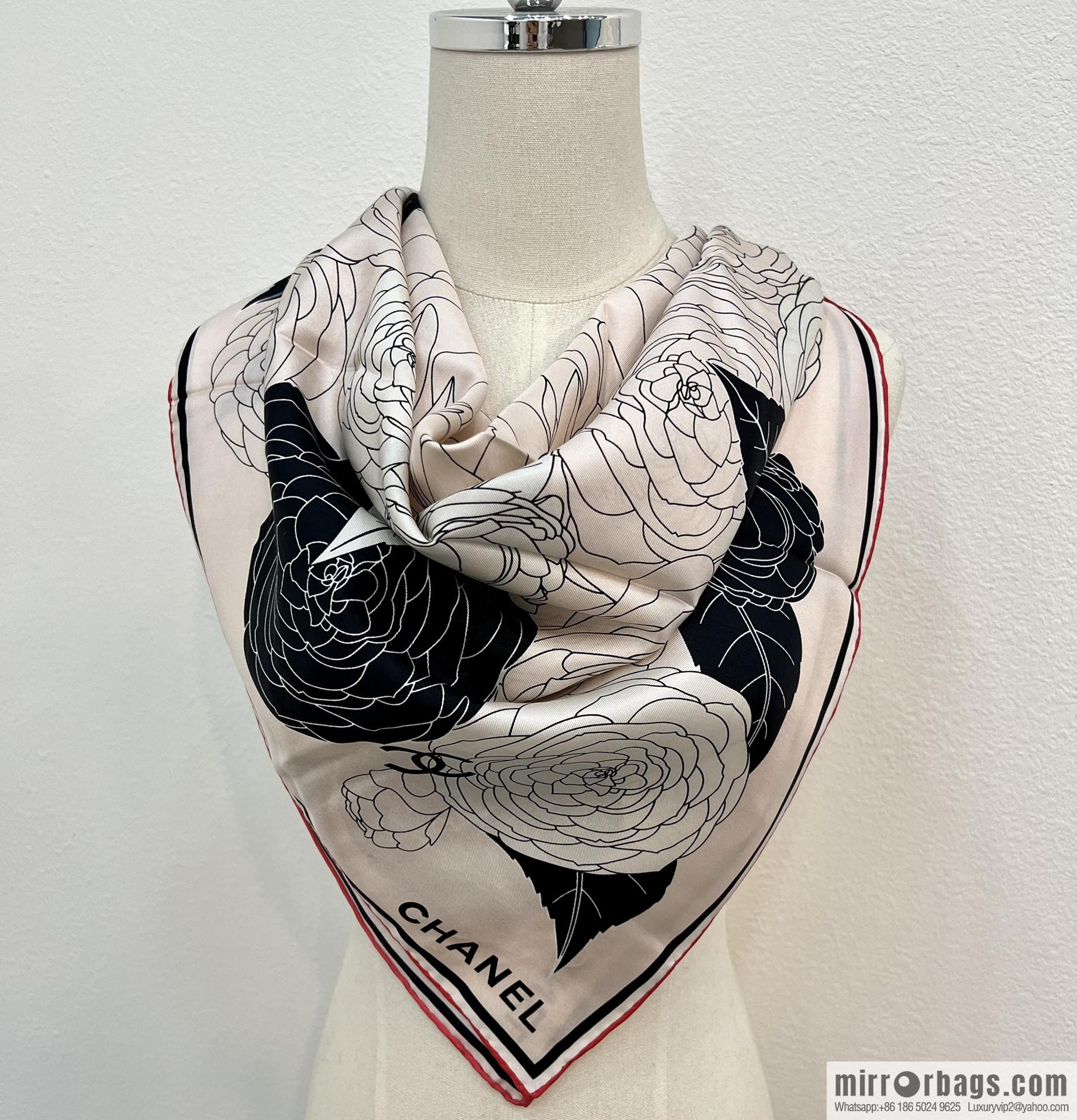 CHANEL Chanel 100% silk camellia scarf
