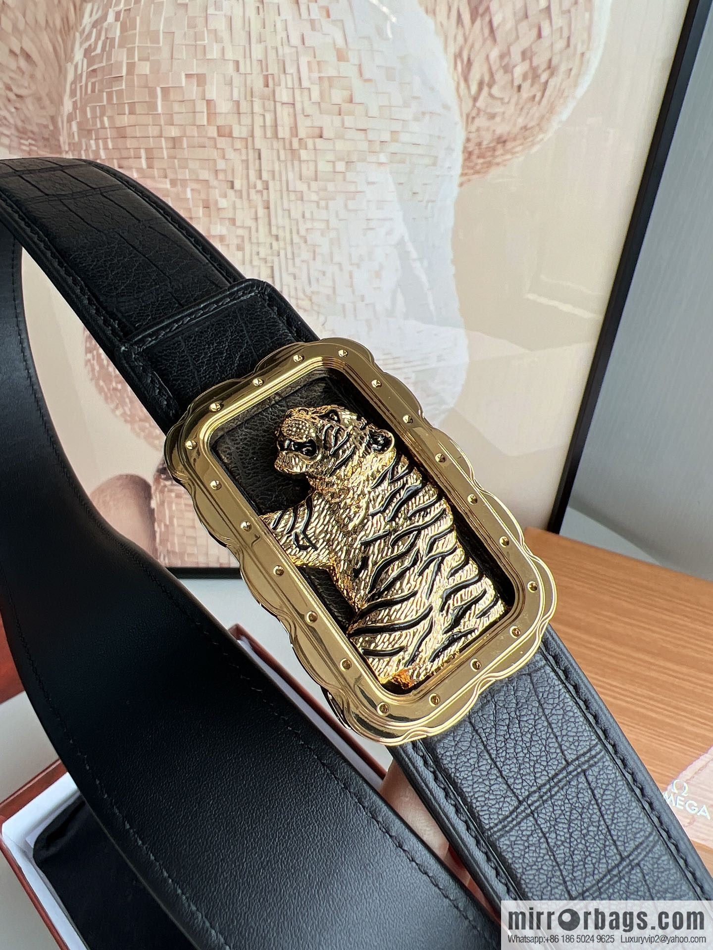 Stefano. Ricci Stephen, stainless steel hand-carved craft tiger head men's 4.0cm belt