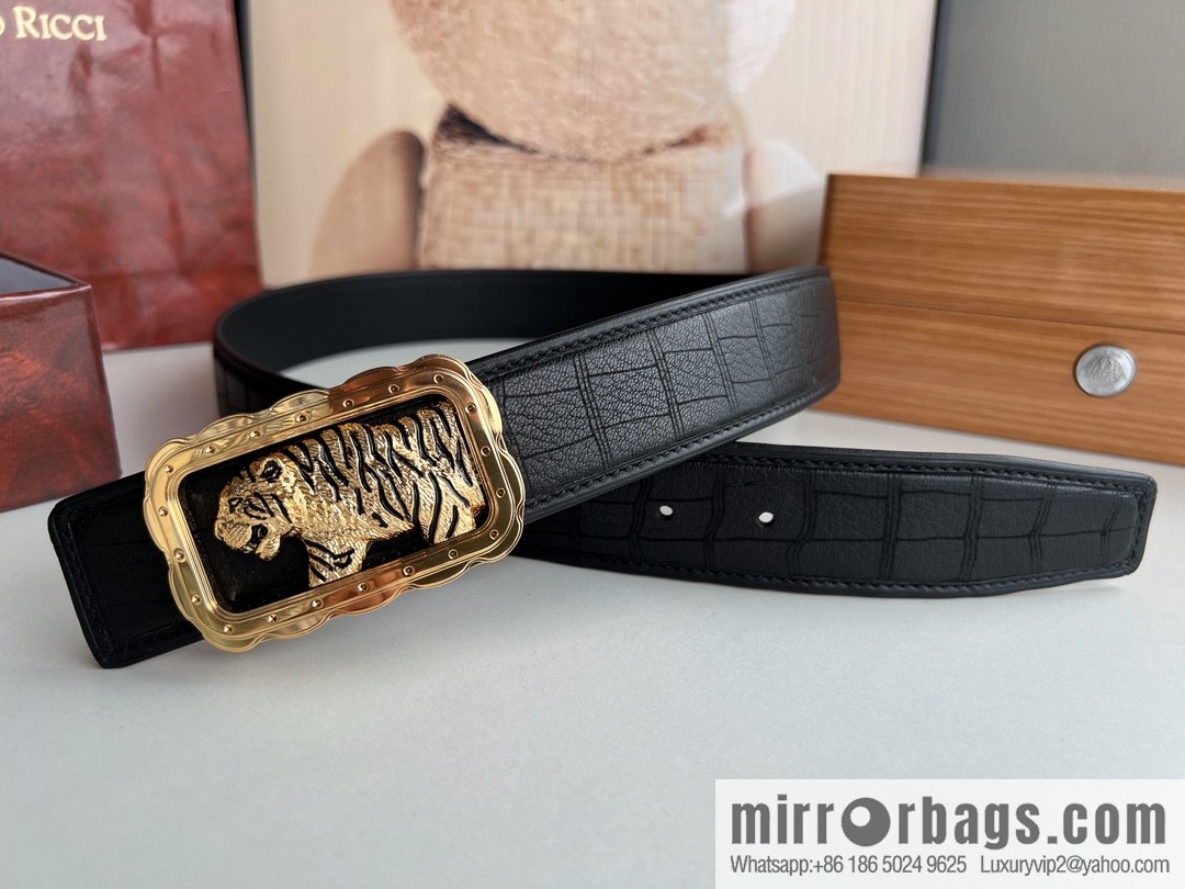 Stefano. Ricci Stephen, stainless steel hand-carved craft tiger head men's 4.0cm belt