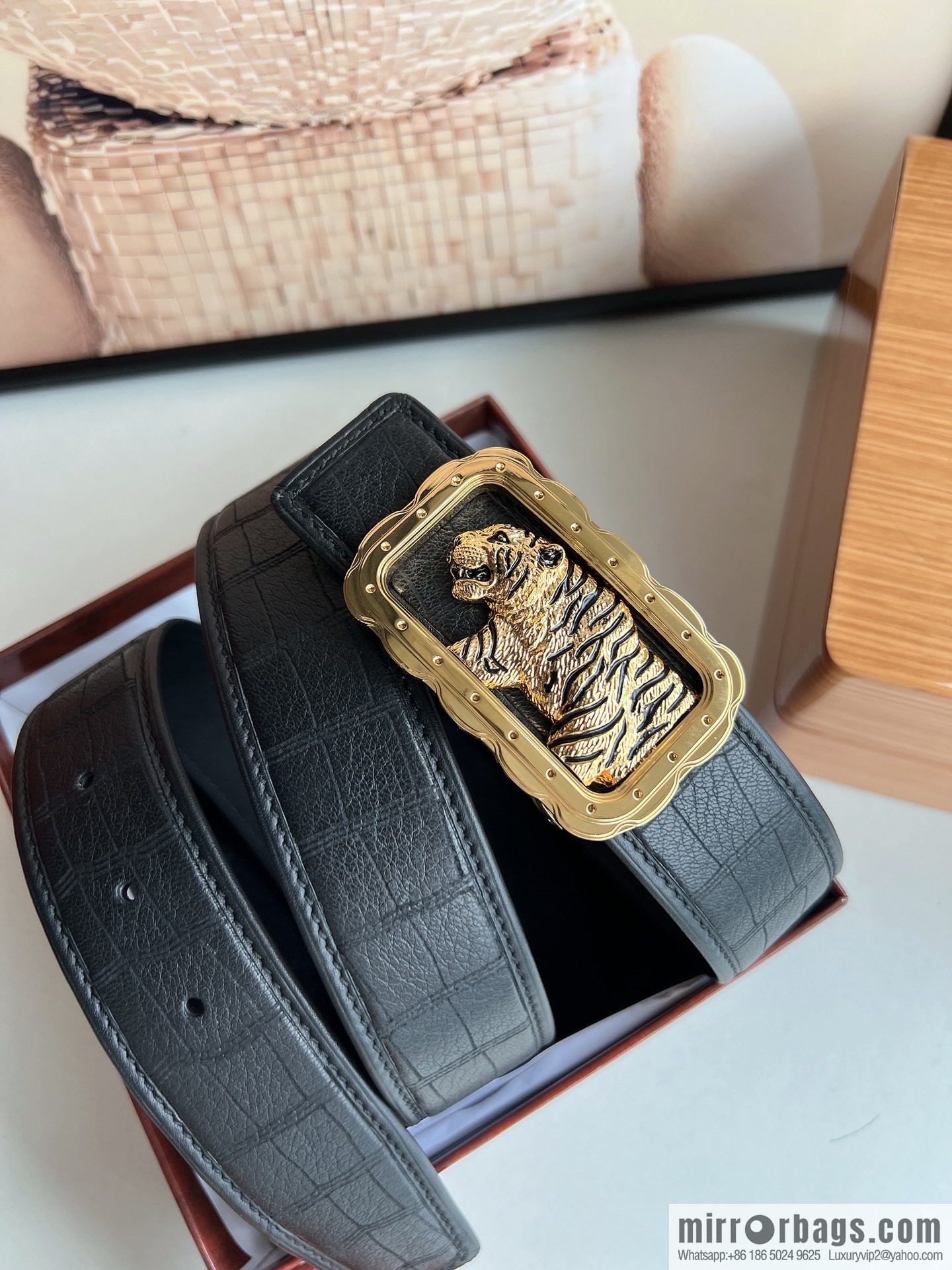Stefano. Ricci Stephen, stainless steel hand-carved craft tiger head men's 4.0cm belt
