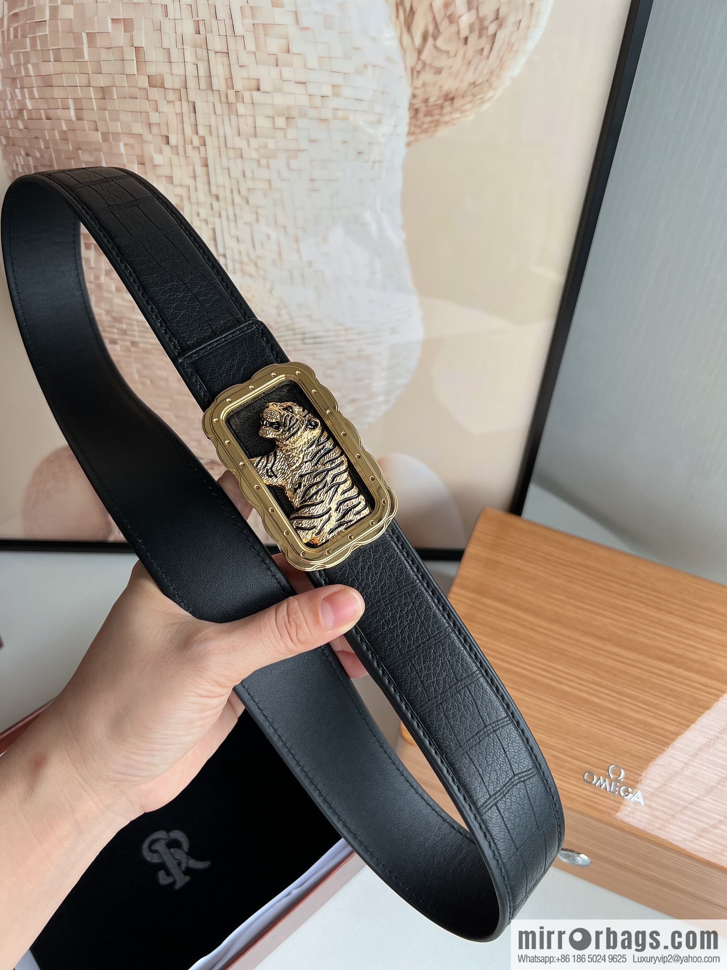 Stefano. Ricci Stephen, stainless steel hand-carved craft tiger head men's 4.0cm belt