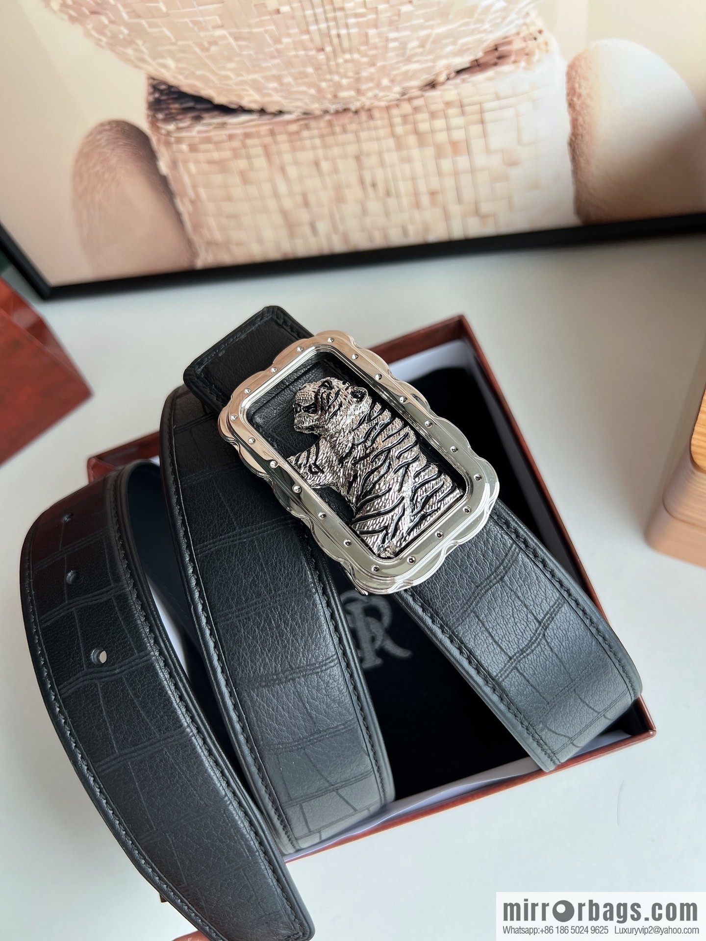 Stefano. Ricci Stephen, stainless steel hand-carved craft tiger head men's 4.0cm belt