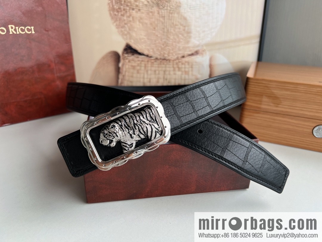 Stefano. Ricci Stephen, stainless steel hand-carved craft tiger head men's 4.0cm belt