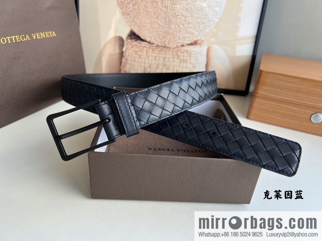 BV Baodian, imported calfskin woven small squares become a typical logo 3.5cm belt