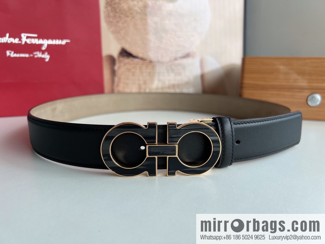 Salvatore Ferragamo Men's 3.5cm Stainless Steel Gancini Metal Buckle, Top Cowhide Belt