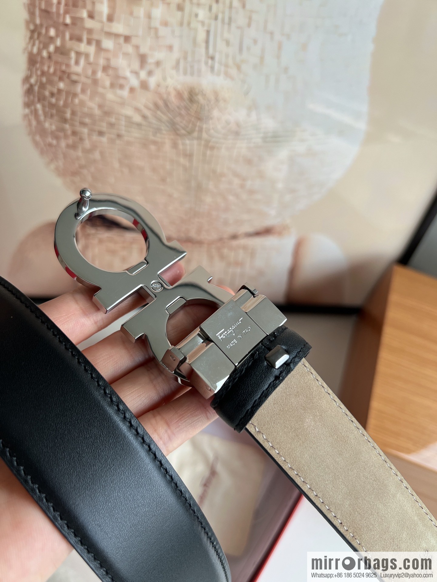 Salvatore Ferragamo Men's 3.5cm Stainless Steel Gancini Metal Buckle, Top Cowhide Belt