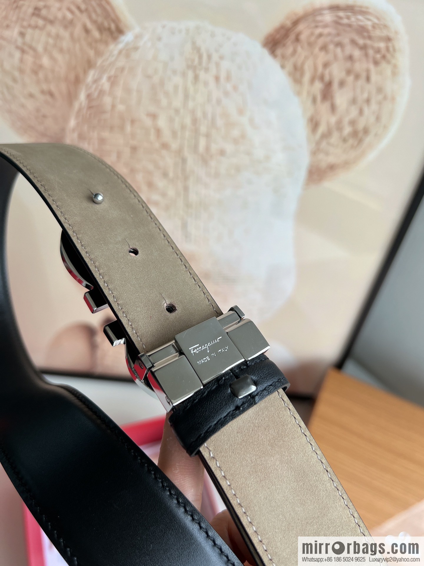 Salvatore Ferragamo Men's 3.5cm Stainless Steel Gancini Metal Buckle, Top Cowhide Belt