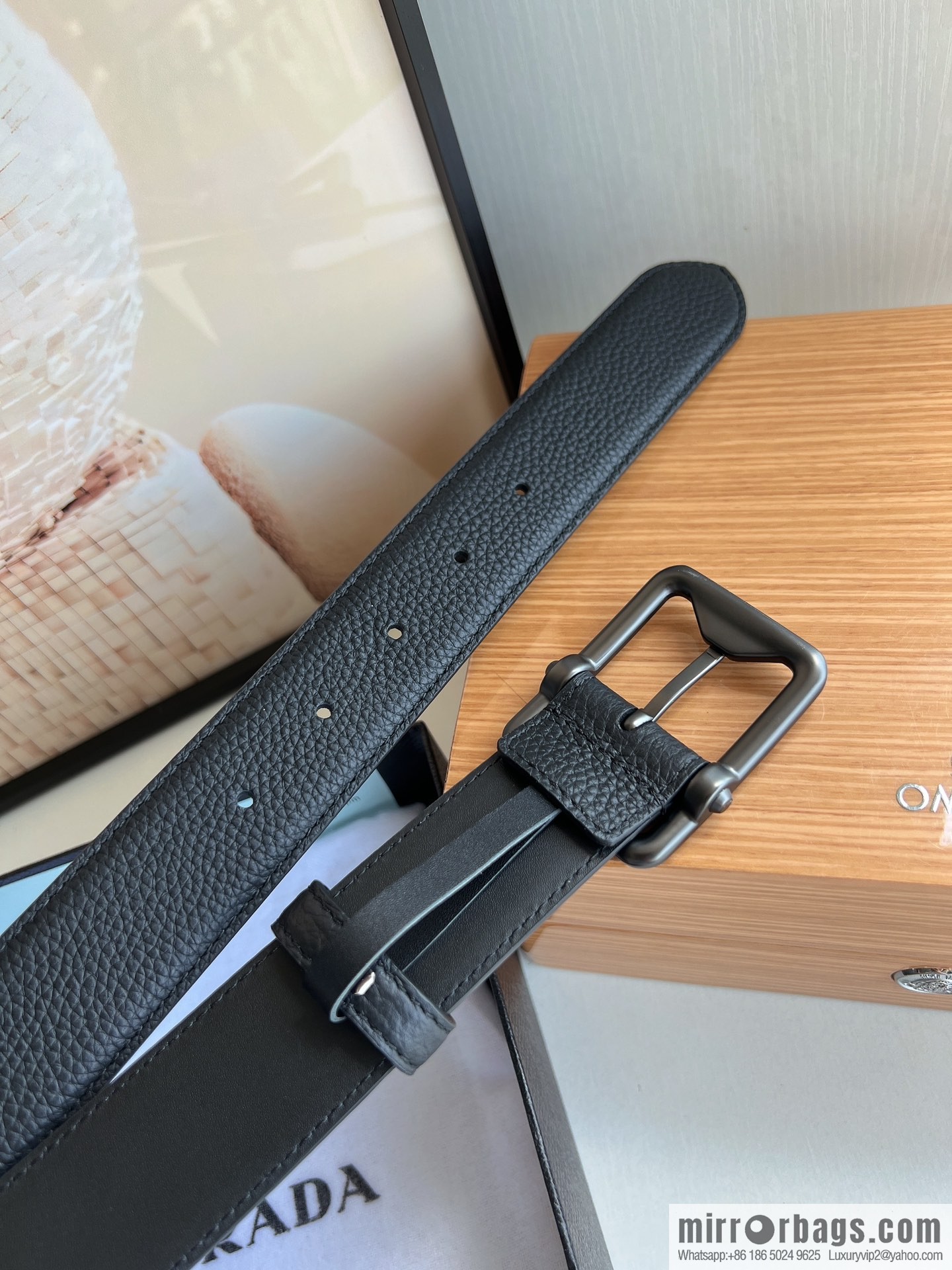 PRADA/PRADA, cowhide double-sided color scheme men's 3.5cm belt
