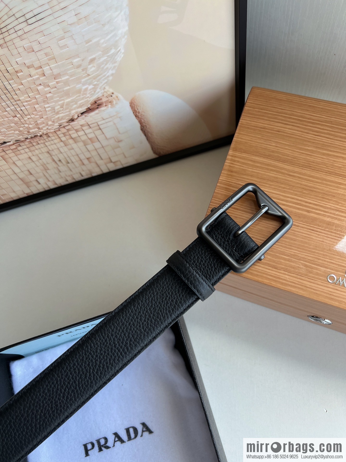 PRADA/PRADA, cowhide double-sided color scheme men's 3.5cm belt