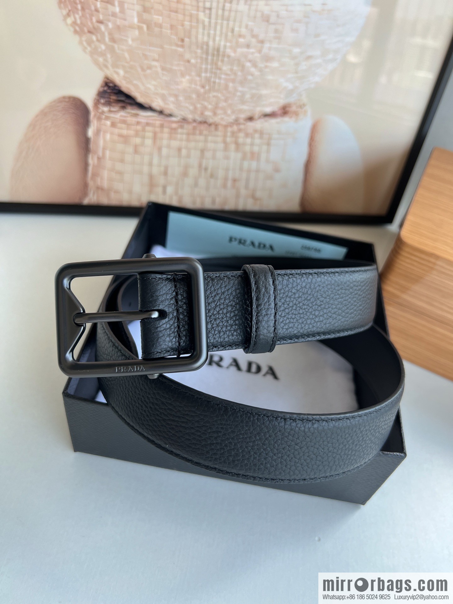 PRADA/PRADA, cowhide double-sided color scheme men's 3.5cm belt