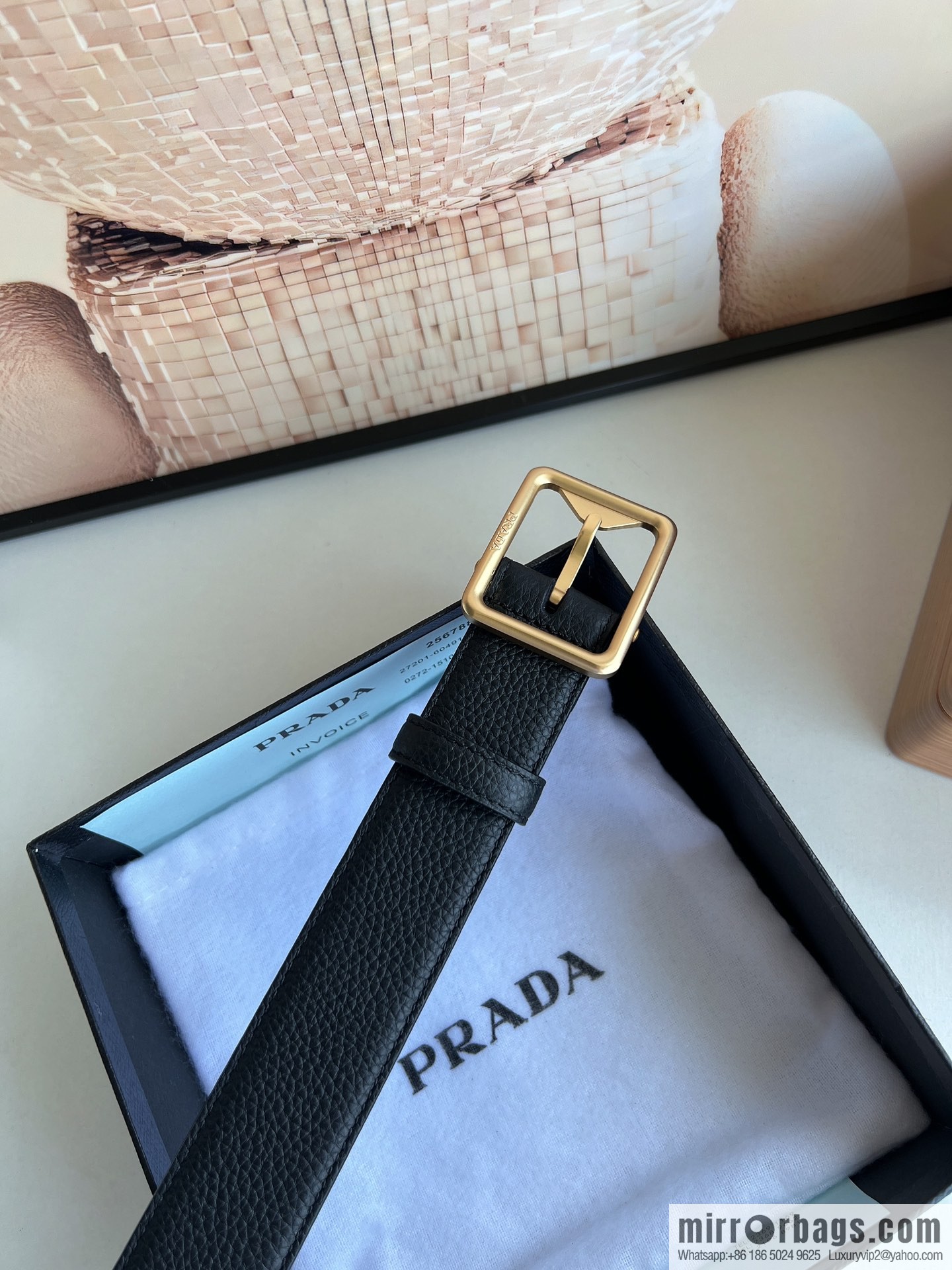 PRADA/PRADA, cowhide double-sided color scheme men's 3.5cm belt
