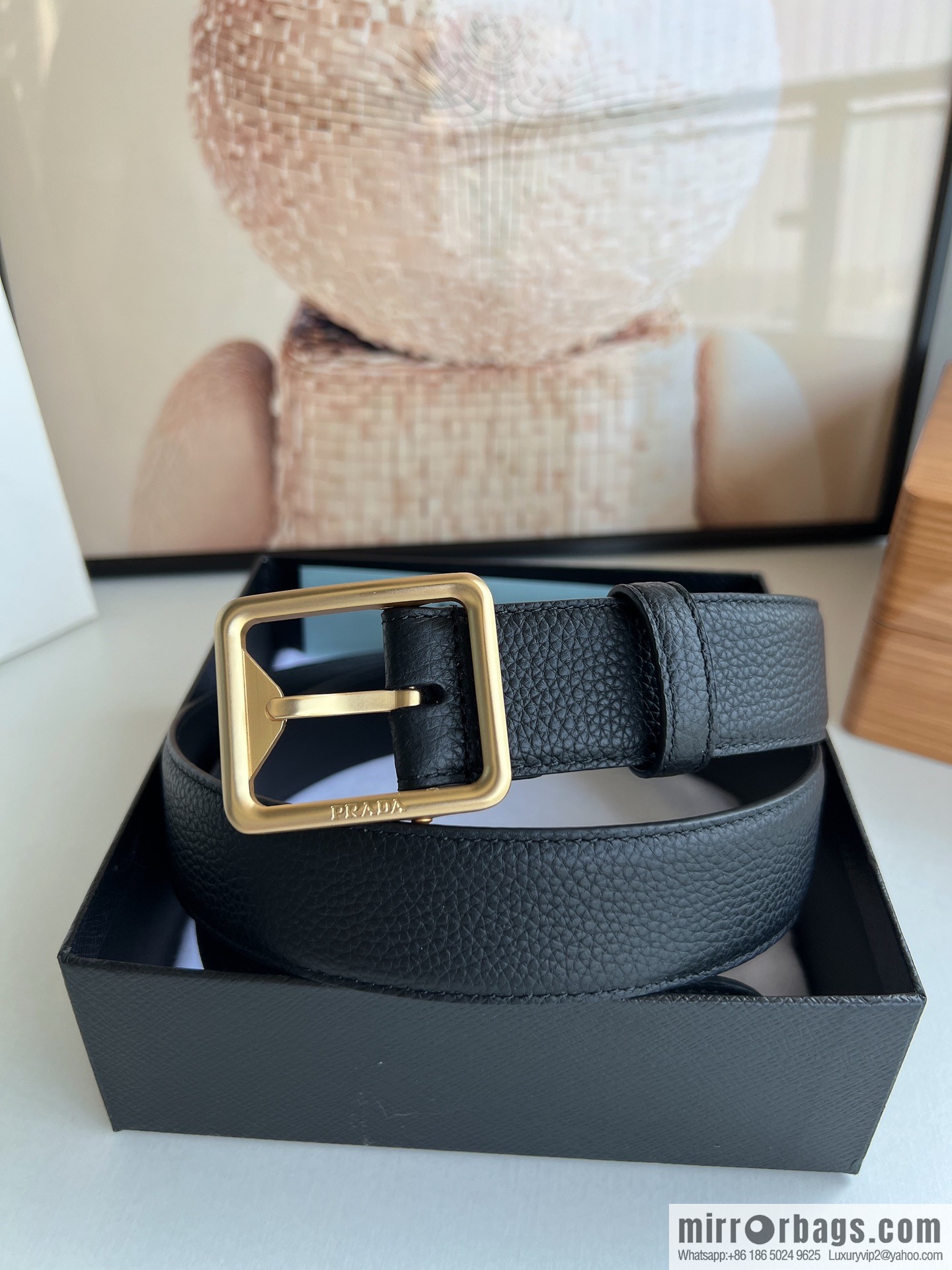 PRADA/PRADA, cowhide double-sided color scheme men's 3.5cm belt