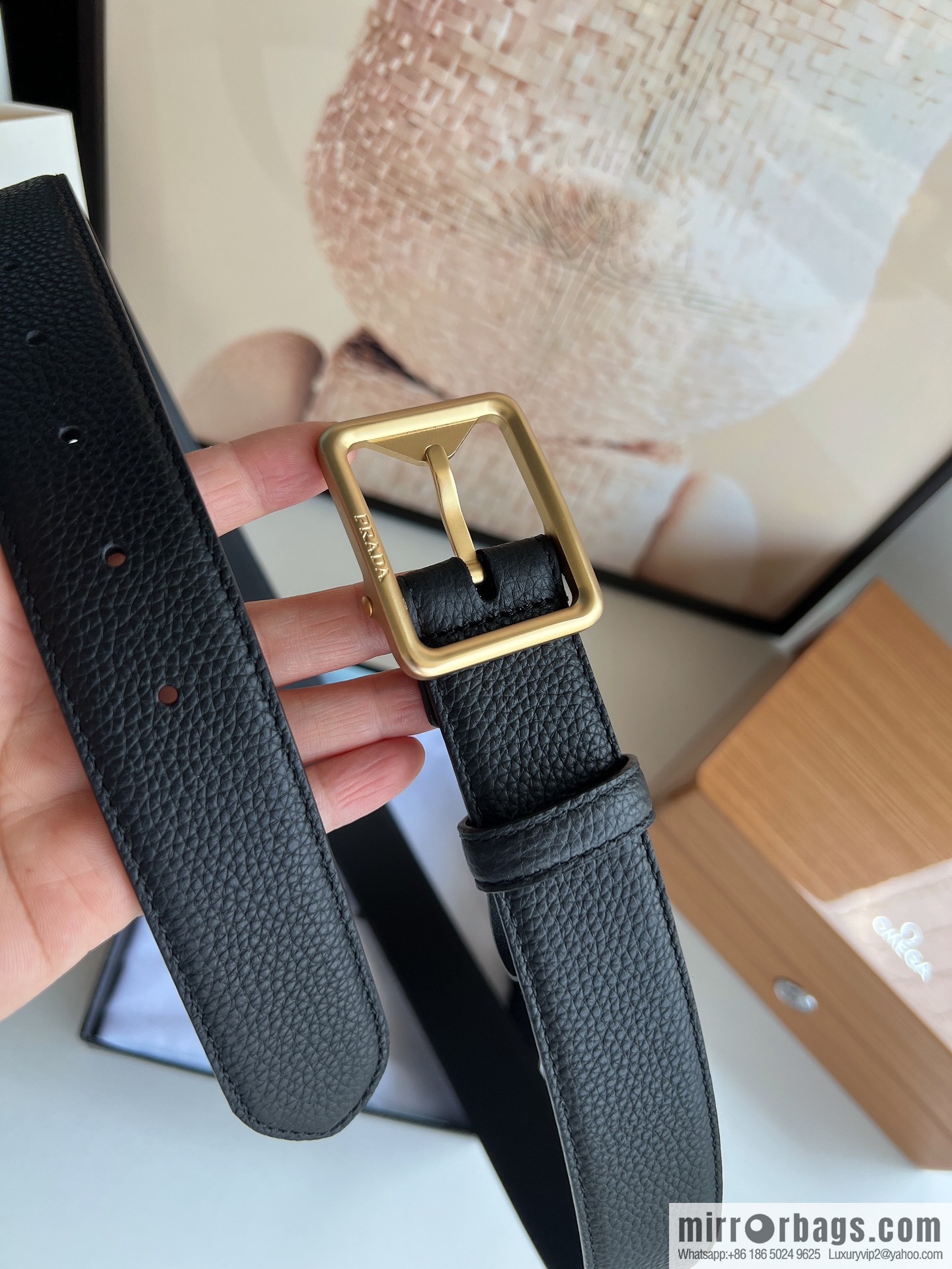 PRADA/PRADA, cowhide double-sided color scheme men's 3.5cm belt