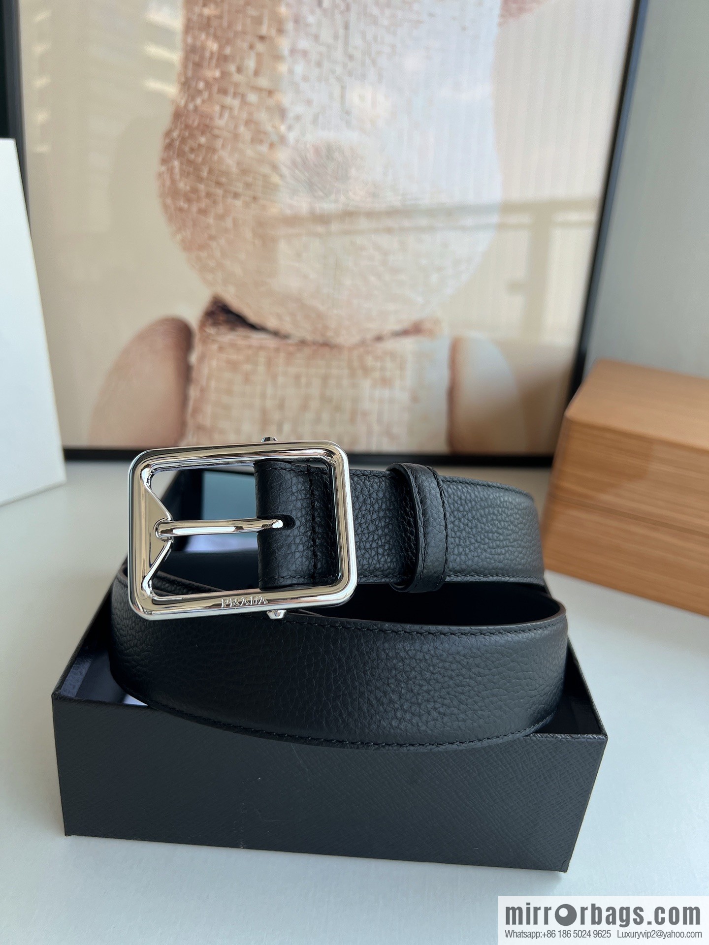PRADA/PRADA, cowhide double-sided color scheme men's 3.5cm belt