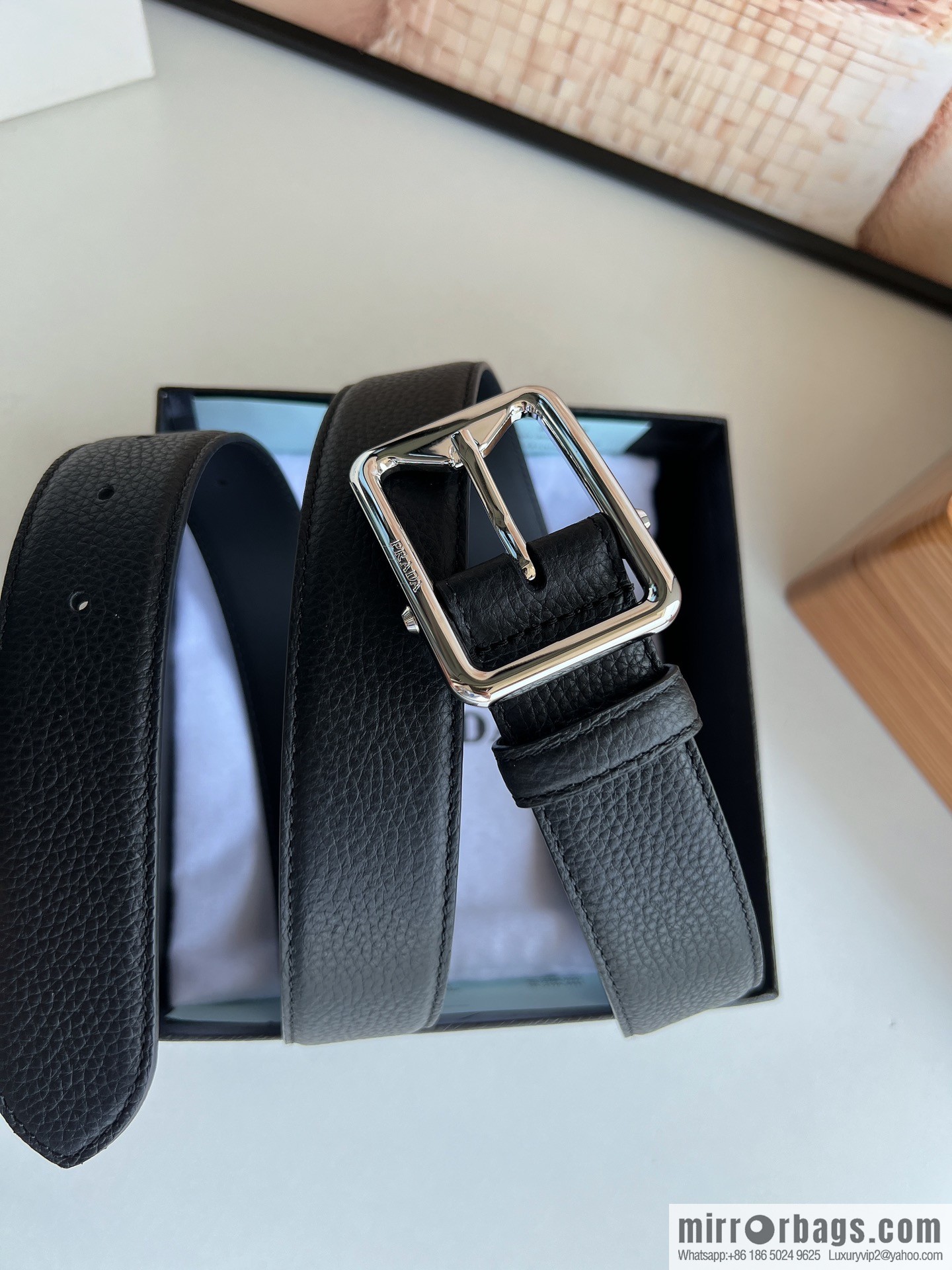 PRADA/PRADA, cowhide double-sided color scheme men's 3.5cm belt
