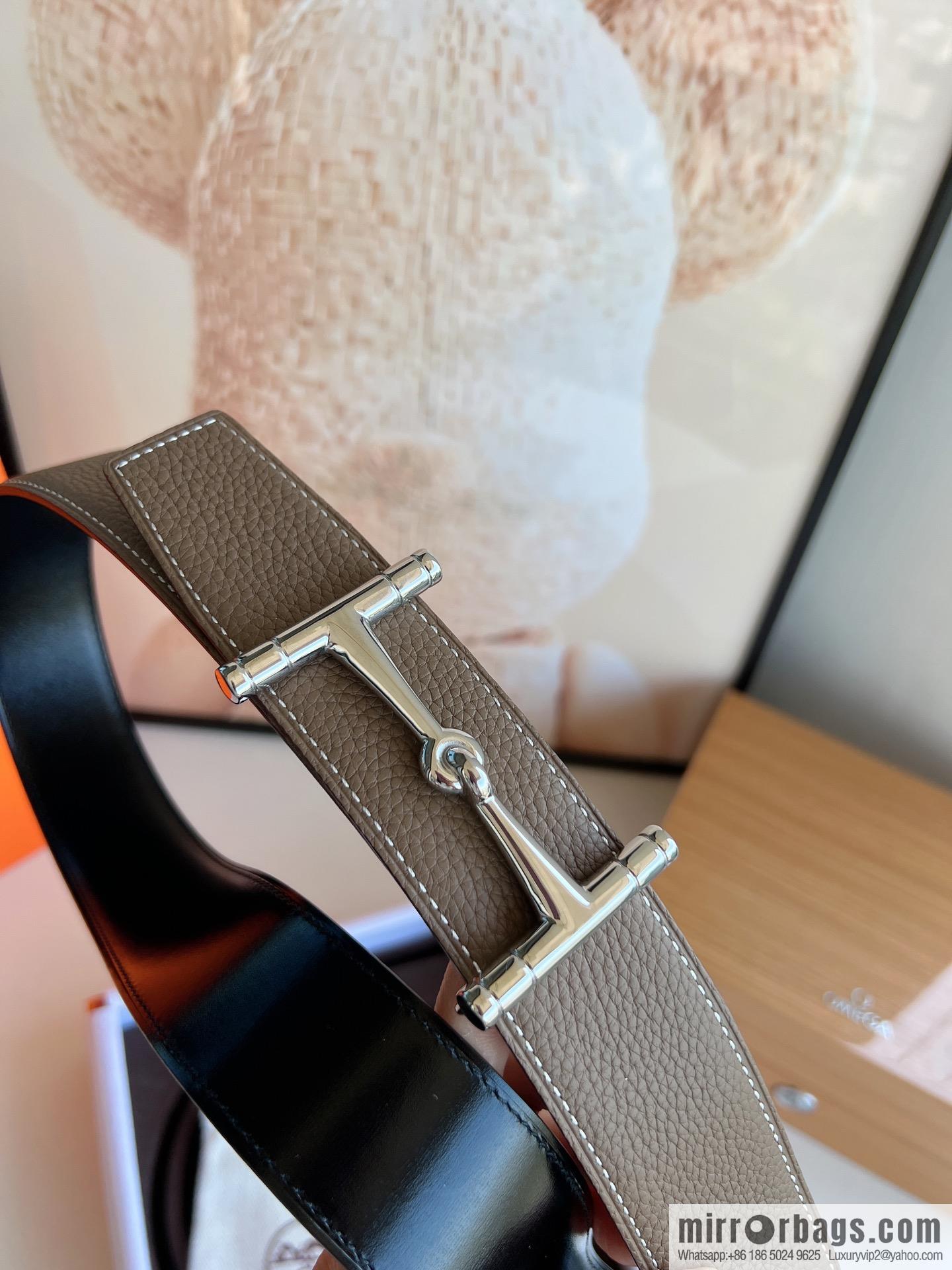 Hermes, Stainless Steel H Solder Joint Boutique Buckle Togo Leather Double Sided Leather Belt 38mm