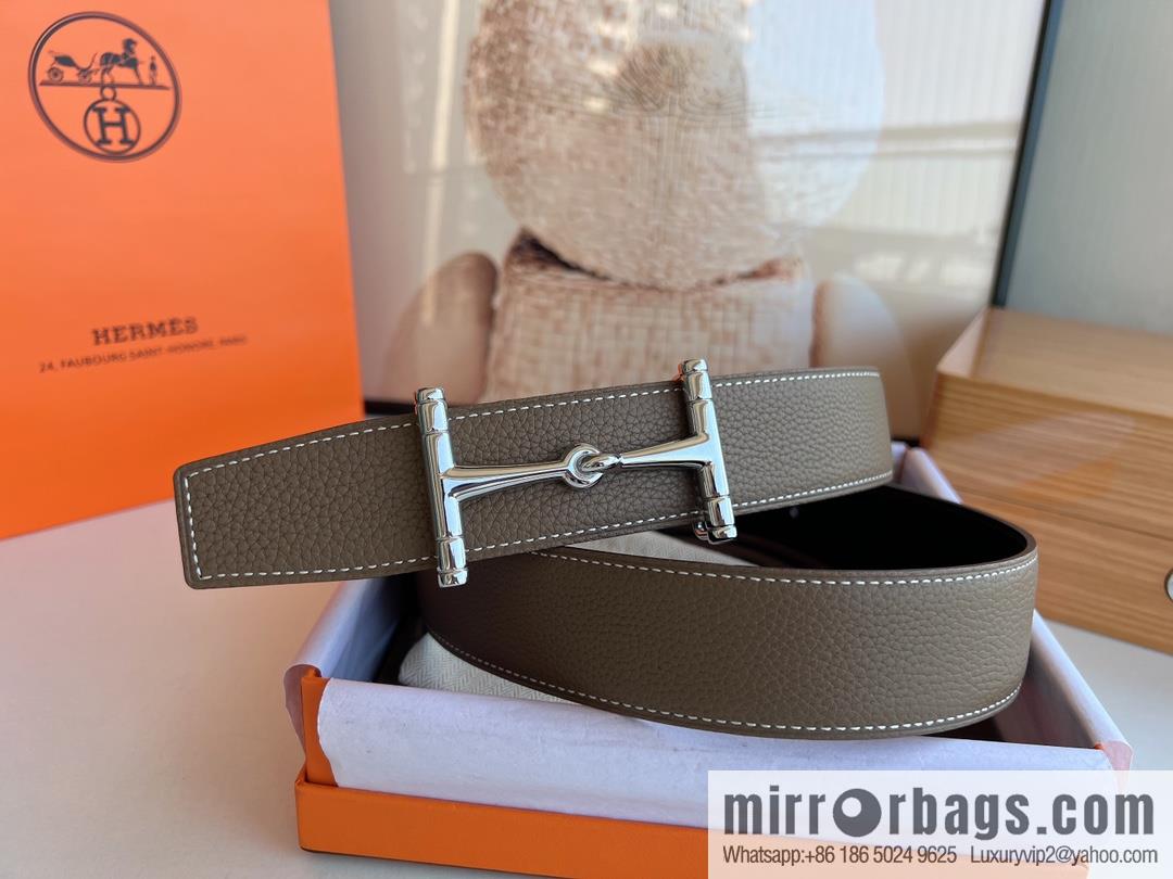 Hermes, Stainless Steel H Solder Joint Boutique Buckle Togo Leather Double Sided Leather Belt 38mm