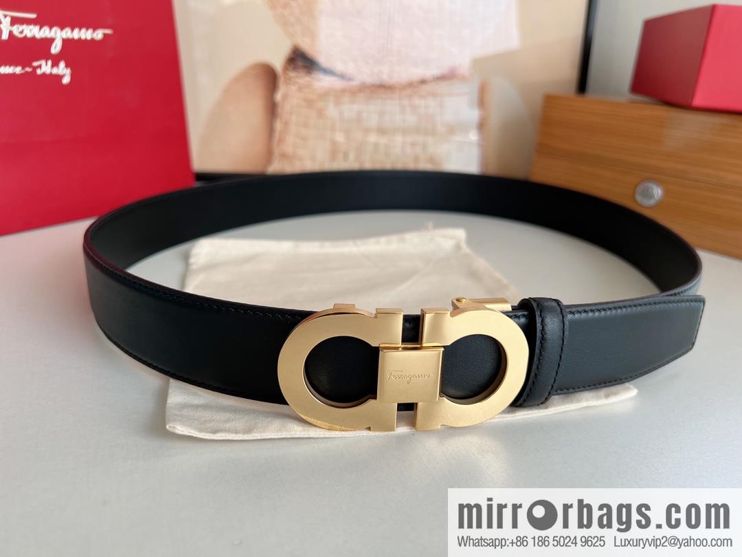 Salvatore Ferragamo Men's 3.5cm Classic Double Circle Automatic Buckle, Imported Double-sided First Cowhide Belt