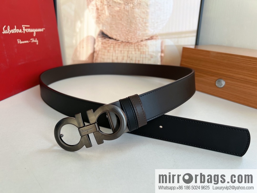 Ferragamo Ferragamo Men's 3.5cm Boutique Metal Buckle Imported Double-sided First Cowhide Belt