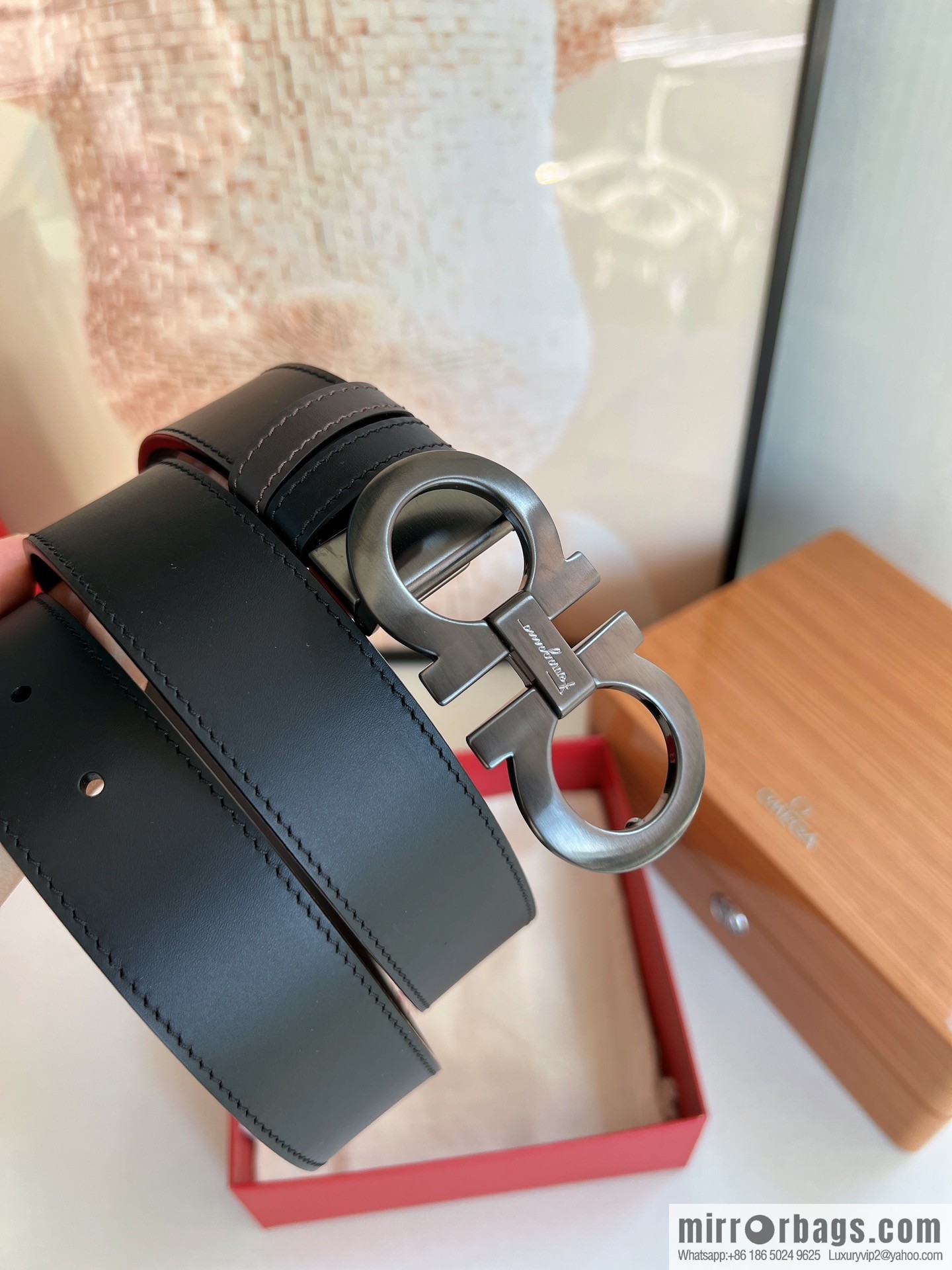 Ferragamo Ferragamo Men's 3.5cm Boutique Metal Buckle Imported Double-sided First Cowhide Belt