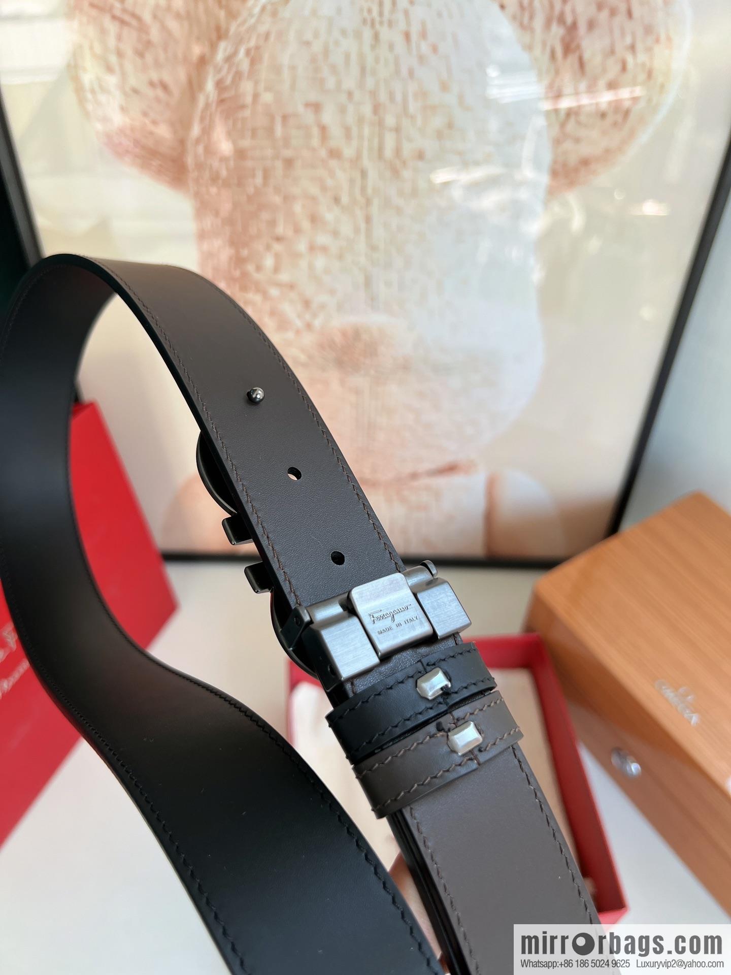 Ferragamo Ferragamo Men's 3.5cm Boutique Metal Buckle Imported Double-sided First Cowhide Belt