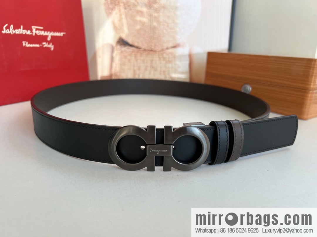 Ferragamo Ferragamo Men's 3.5cm Boutique Metal Buckle Imported Double-sided First Cowhide Belt