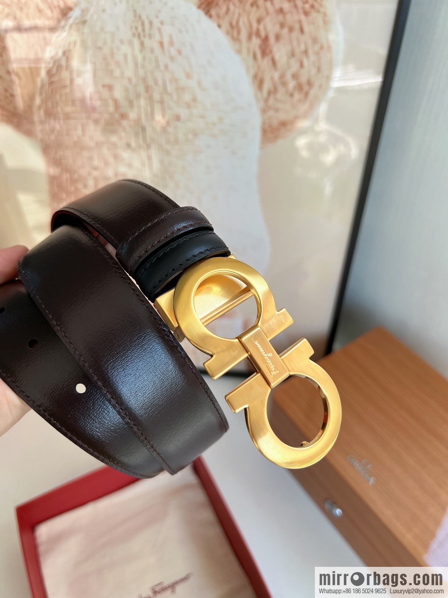 Ferragamo Ferragamo Men's 3.5cm Boutique Metal Buckle Imported Double-sided First Cowhide Belt