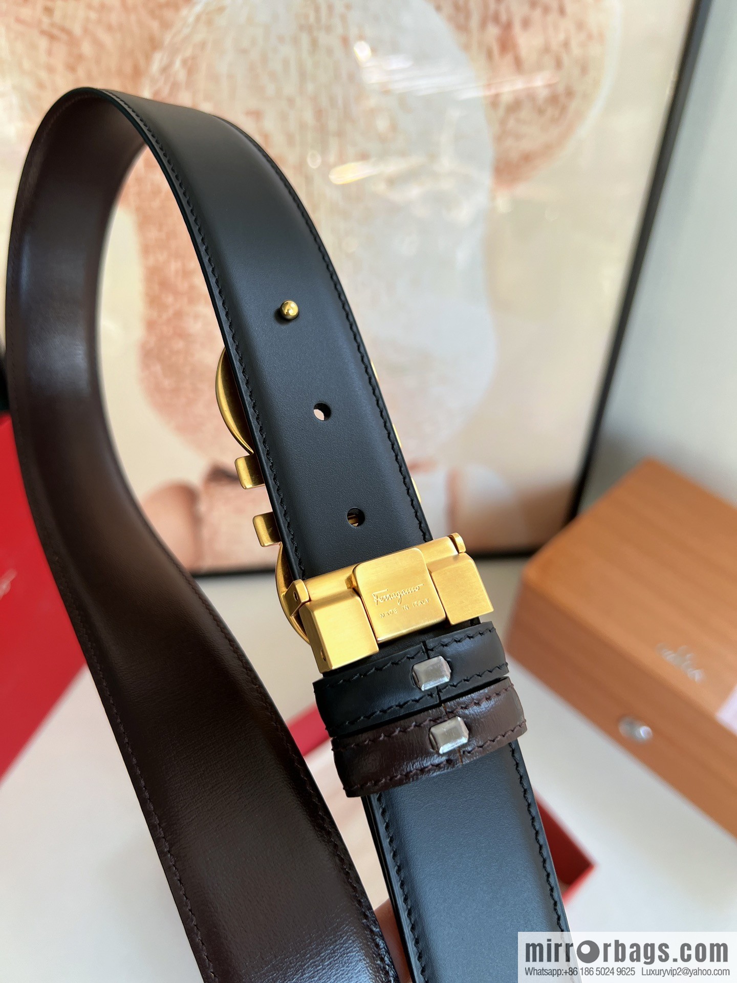 Ferragamo Ferragamo Men's 3.5cm Boutique Metal Buckle Imported Double-sided First Cowhide Belt