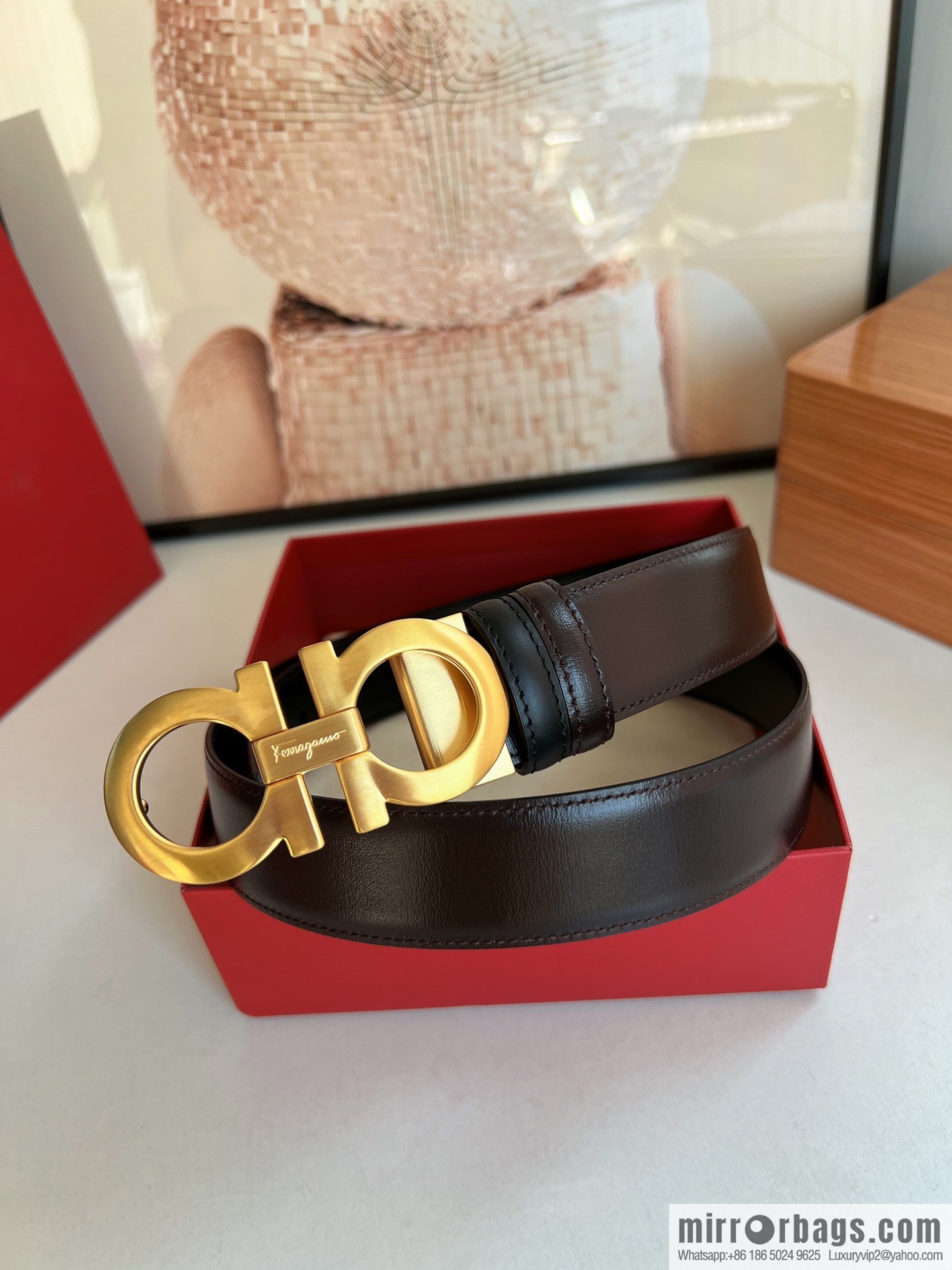 Ferragamo Ferragamo Men's 3.5cm Boutique Metal Buckle Imported Double-sided First Cowhide Belt