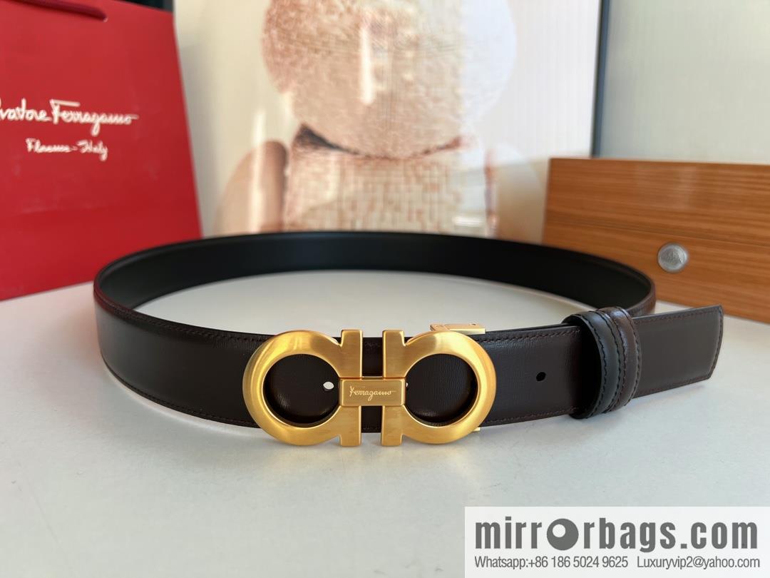 Ferragamo Ferragamo Men's 3.5cm Boutique Metal Buckle Imported Double-sided First Cowhide Belt