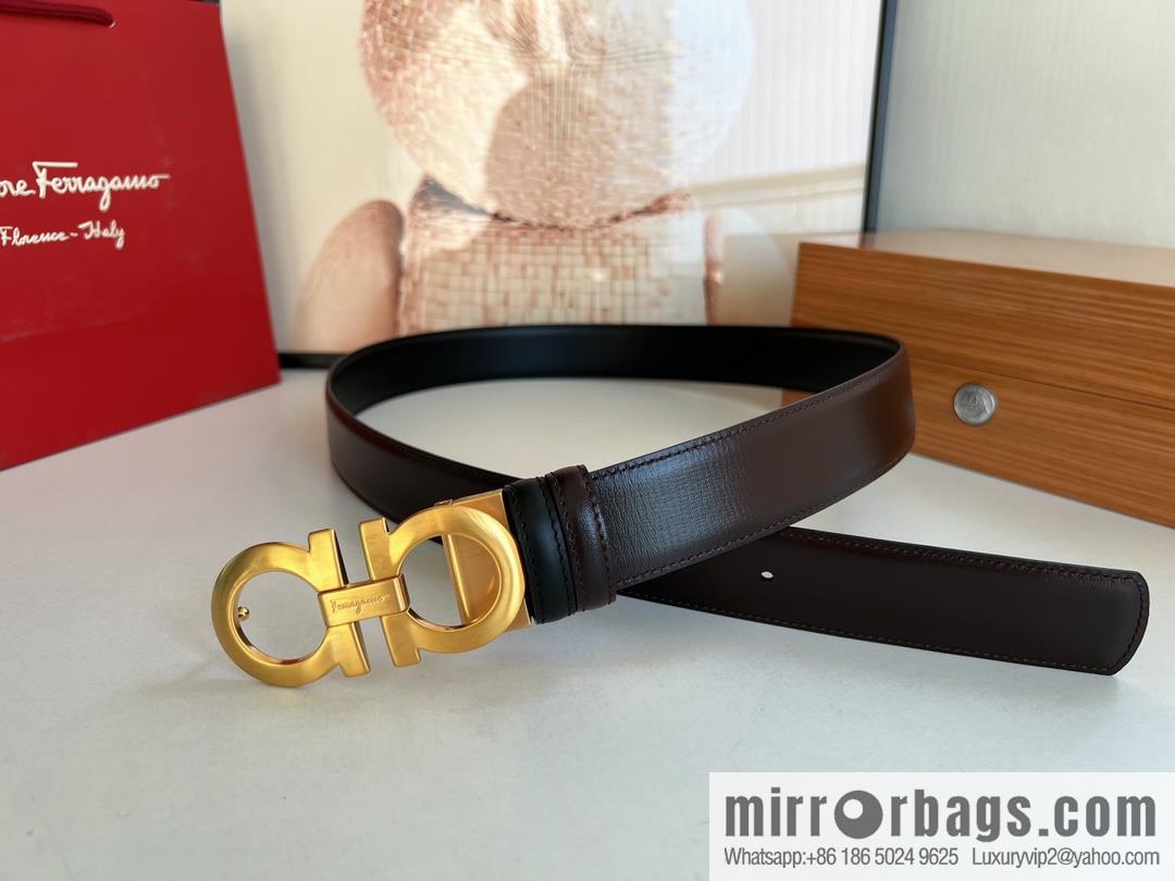 Ferragamo Ferragamo Men's 3.5cm Boutique Metal Buckle Imported Double-sided First Cowhide Belt