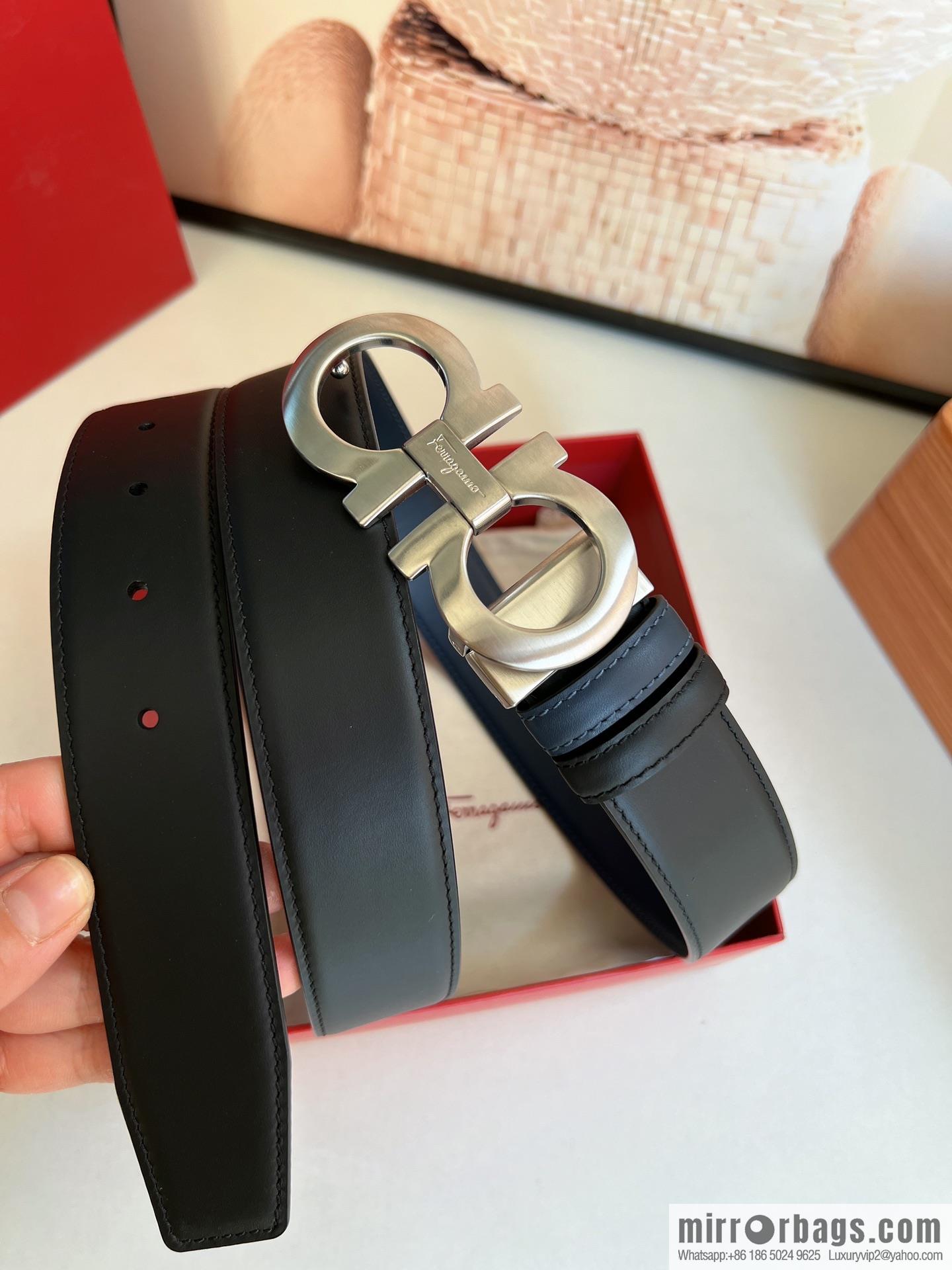 Ferragamo Ferragamo Men's 3.5cm Boutique Metal Buckle Imported Double-sided First Cowhide Belt