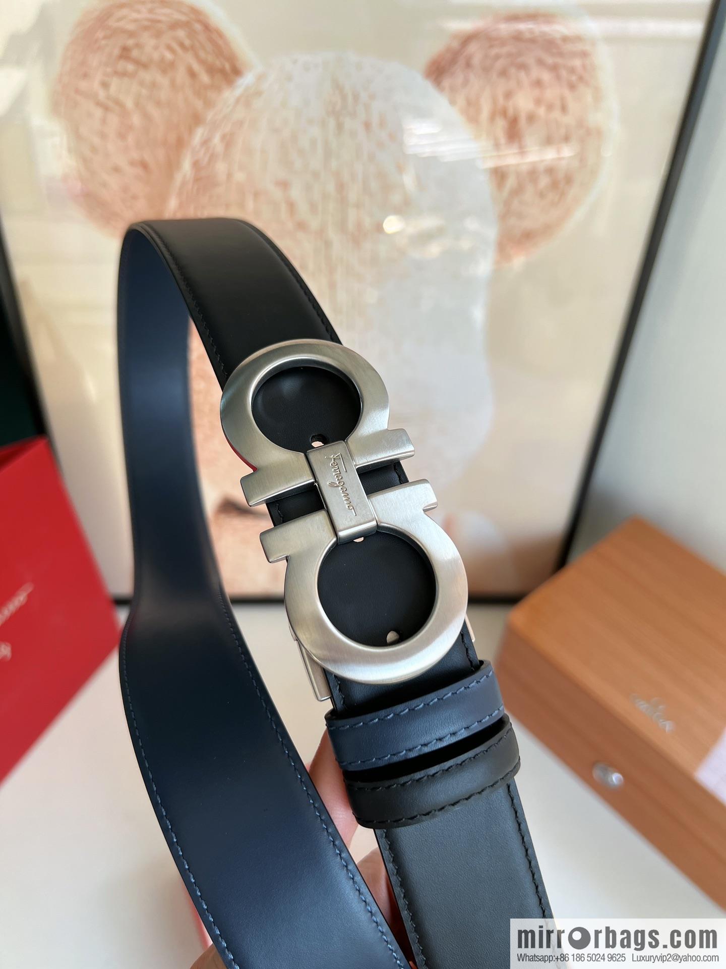 Ferragamo Ferragamo Men's 3.5cm Boutique Metal Buckle Imported Double-sided First Cowhide Belt
