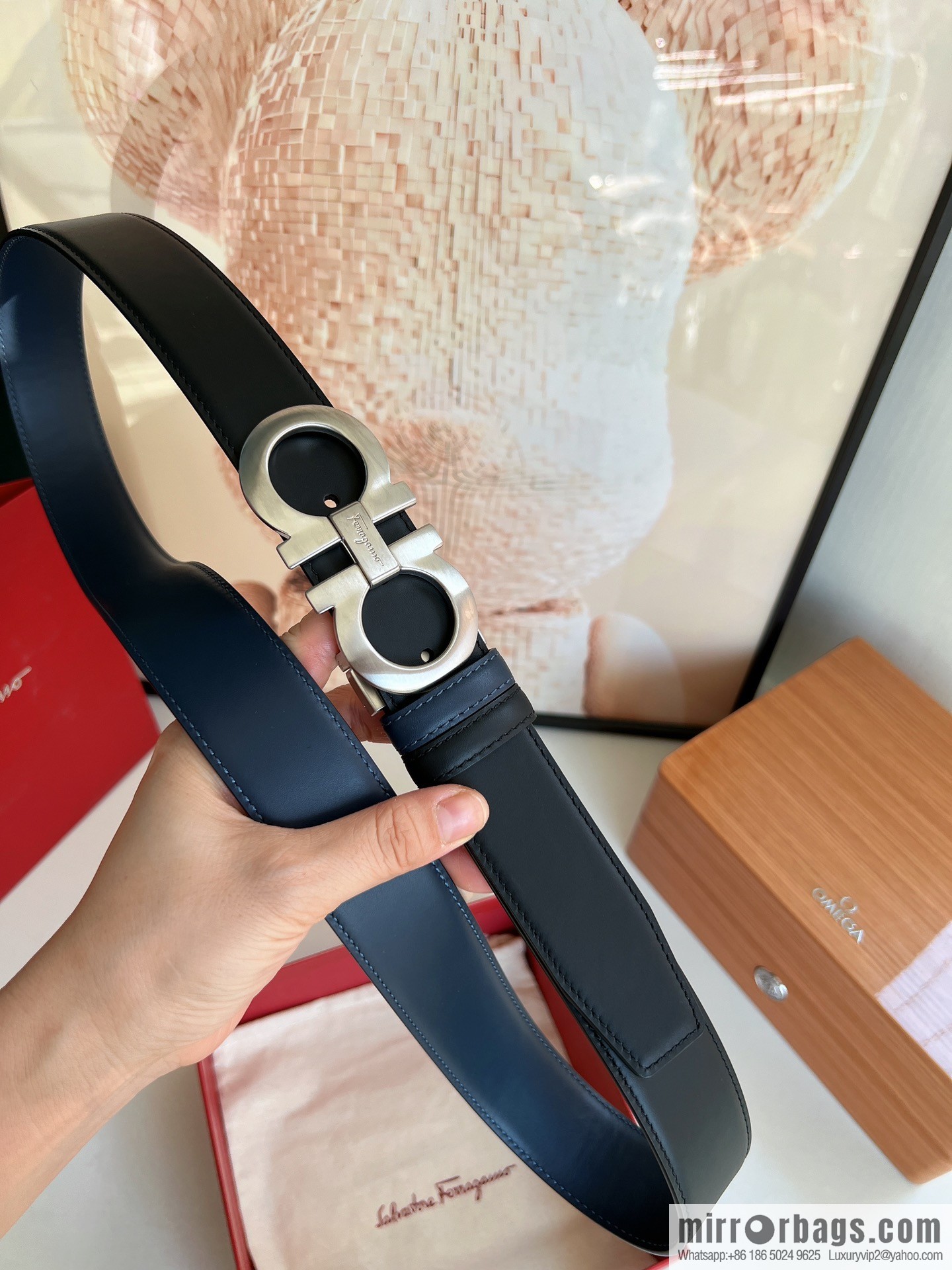 Ferragamo Ferragamo Men's 3.5cm Boutique Metal Buckle Imported Double-sided First Cowhide Belt