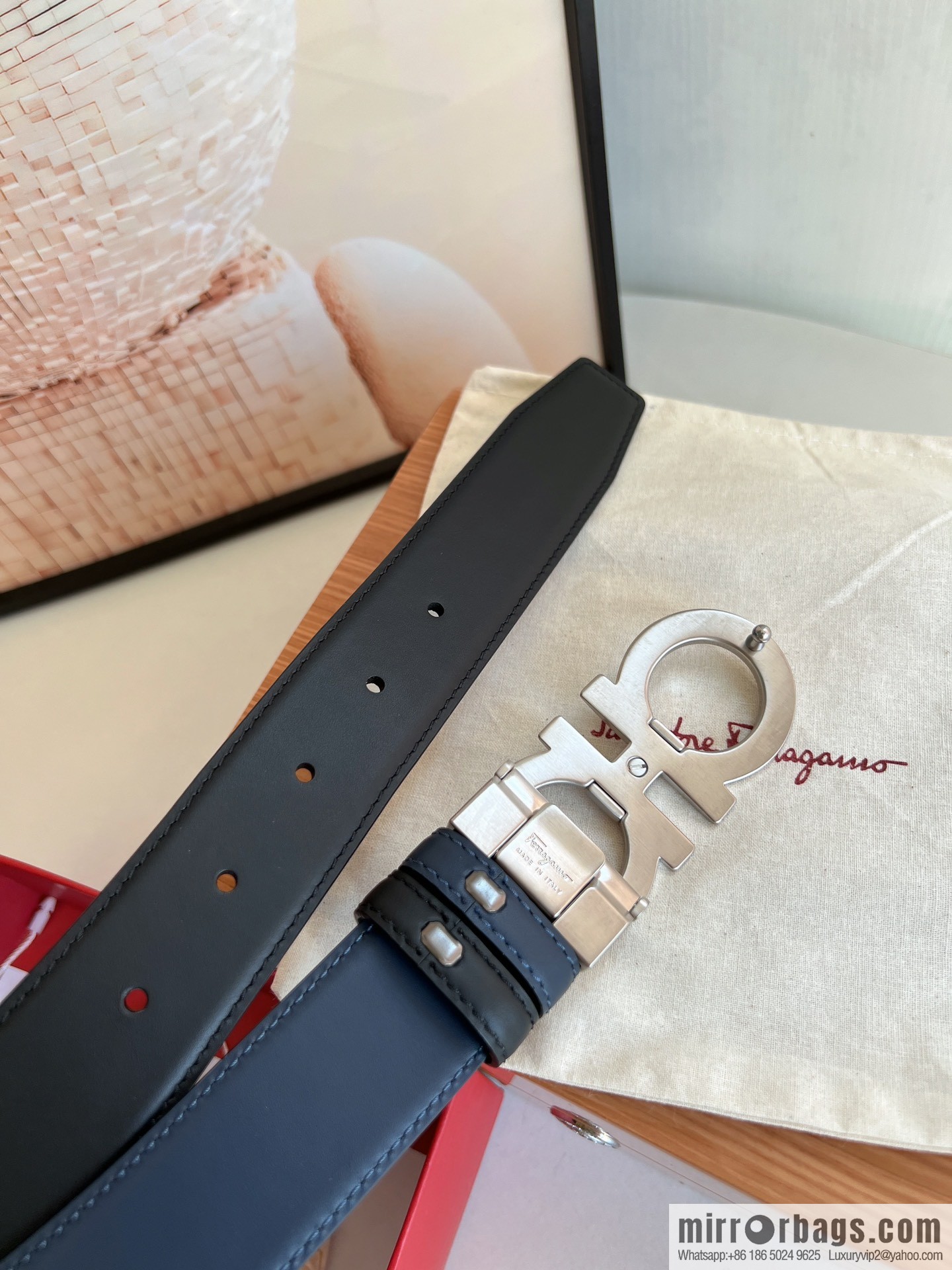 Ferragamo Ferragamo Men's 3.5cm Boutique Metal Buckle Imported Double-sided First Cowhide Belt