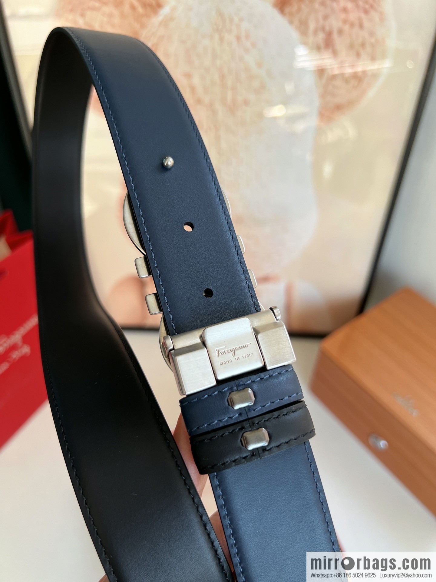 Ferragamo Ferragamo Men's 3.5cm Boutique Metal Buckle Imported Double-sided First Cowhide Belt