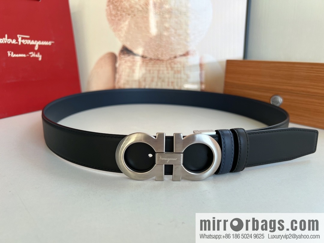 Ferragamo Ferragamo Men's 3.5cm Boutique Metal Buckle Imported Double-sided First Cowhide Belt