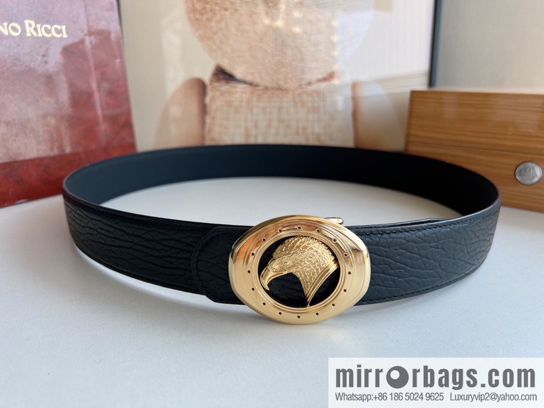 STEFANO RICCI STEFANO RICCI STEFANO LAWNICH Classic Stainless Steel Eagle 🦅 Logo Wear Metal Buckle Top Cowhide Belt 3.8cm