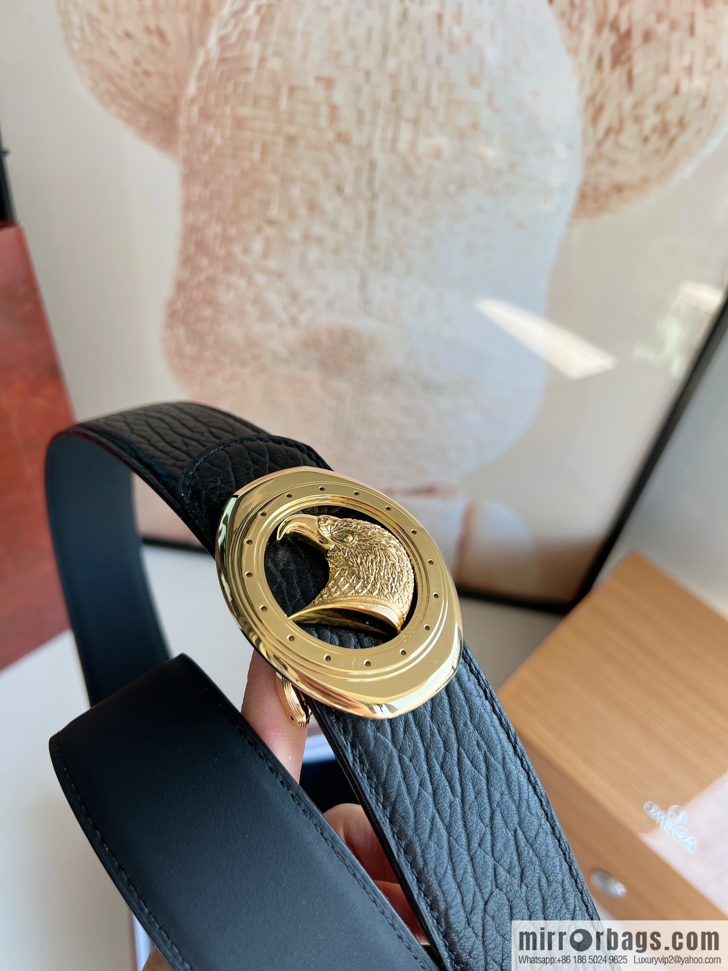 STEFANO RICCI STEFANO RICCI STEFANO LAWNICH Classic Stainless Steel Eagle 🦅 Logo Wear Metal Buckle Top Cowhide Belt 3.8cm