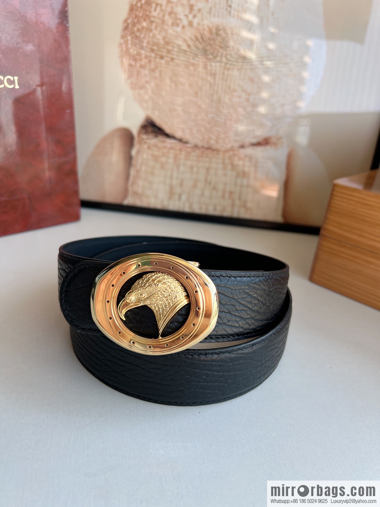 STEFANO RICCI STEFANO RICCI STEFANO LAWNICH Classic Stainless Steel Eagle 🦅 Logo Wear Metal Buckle Top Cowhide Belt 3.8cm